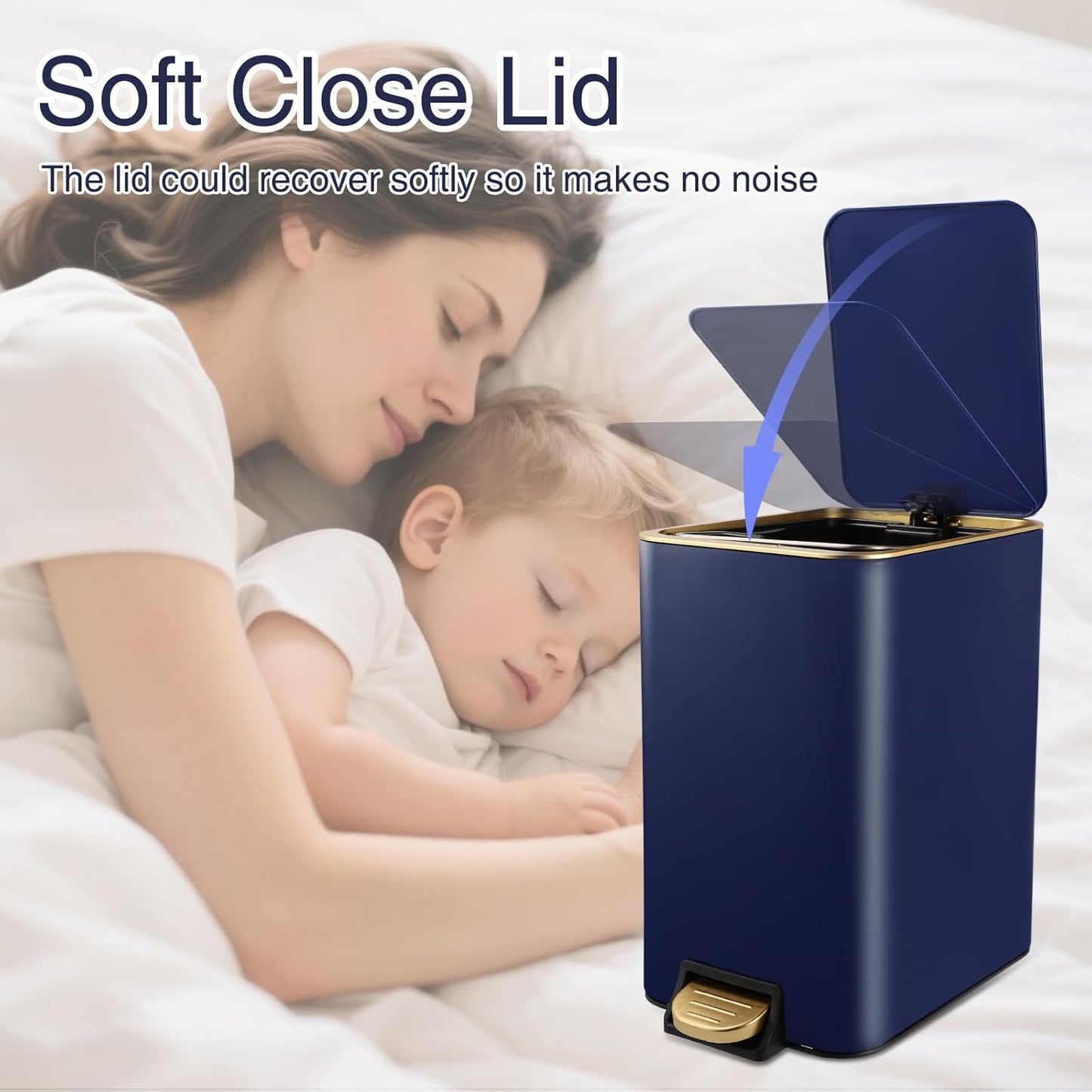 Small Bathroom Trash Can with Lid Soft Close, 1.8 Gallon Stainless Steel Garbage Can with Removable Inner Bucket,80Count Trash Bags, Slim Step Pedal Trash Bins