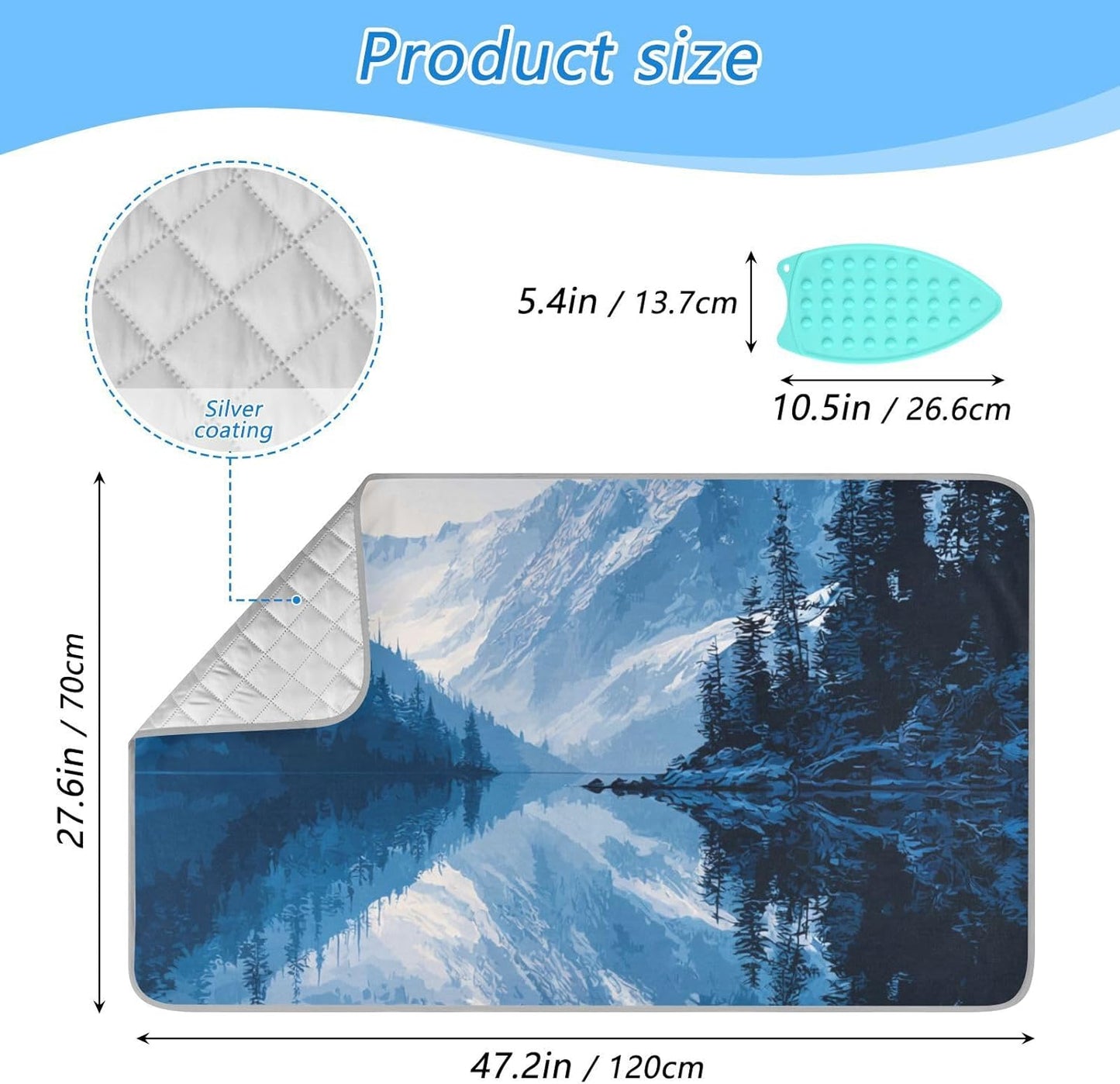 Ironing Mat Portable Ironing Pad Ironing Blanket for Table Top Heat Resistance Double-Side Using Travel Large 47.2 x 27.6 Inch Foldable Winter Blue Mountain and Mirrored Lake