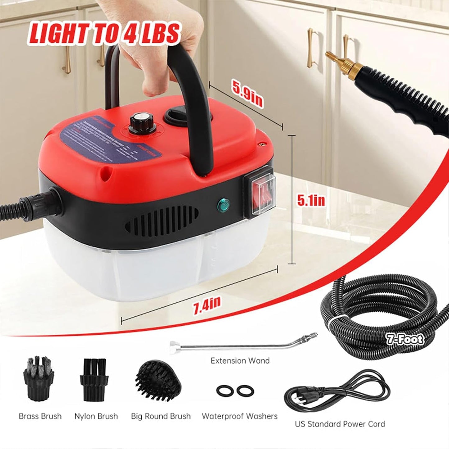 Handheld Steam Cleaner, 2500W Portable High Temp Bathroom Power Steamer Cleaning Machine High Pressure Steam Cleaner For Home Use Kitchen Grease Car Detailing