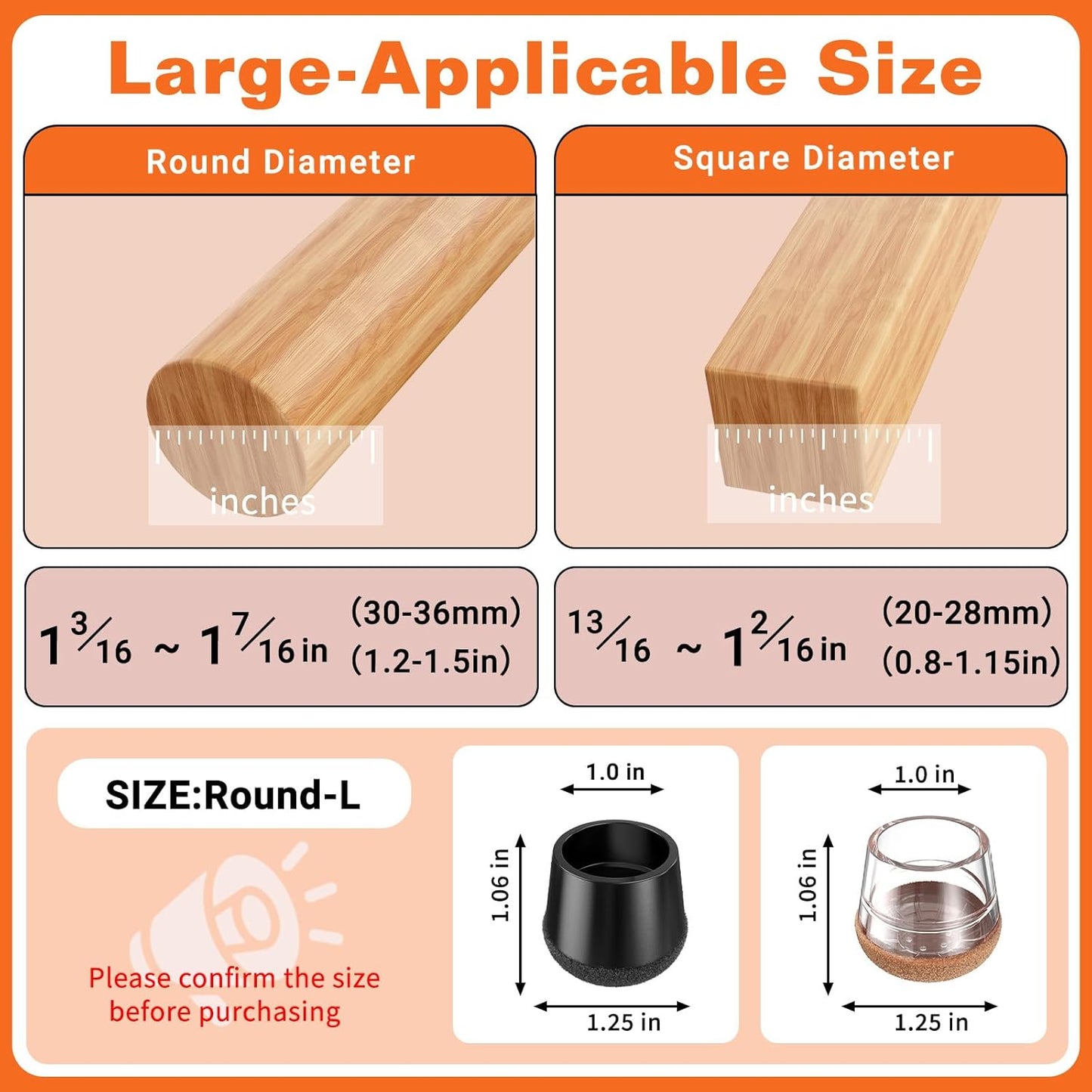 Chair Leg Floor Protectors Large 24Pcs,Silicone Chair Leg Protectors for Hardwood Floors/Tiles,360°Wrapped Felt Bottom to Prevent Scratch and Reduce Noise, Round Black