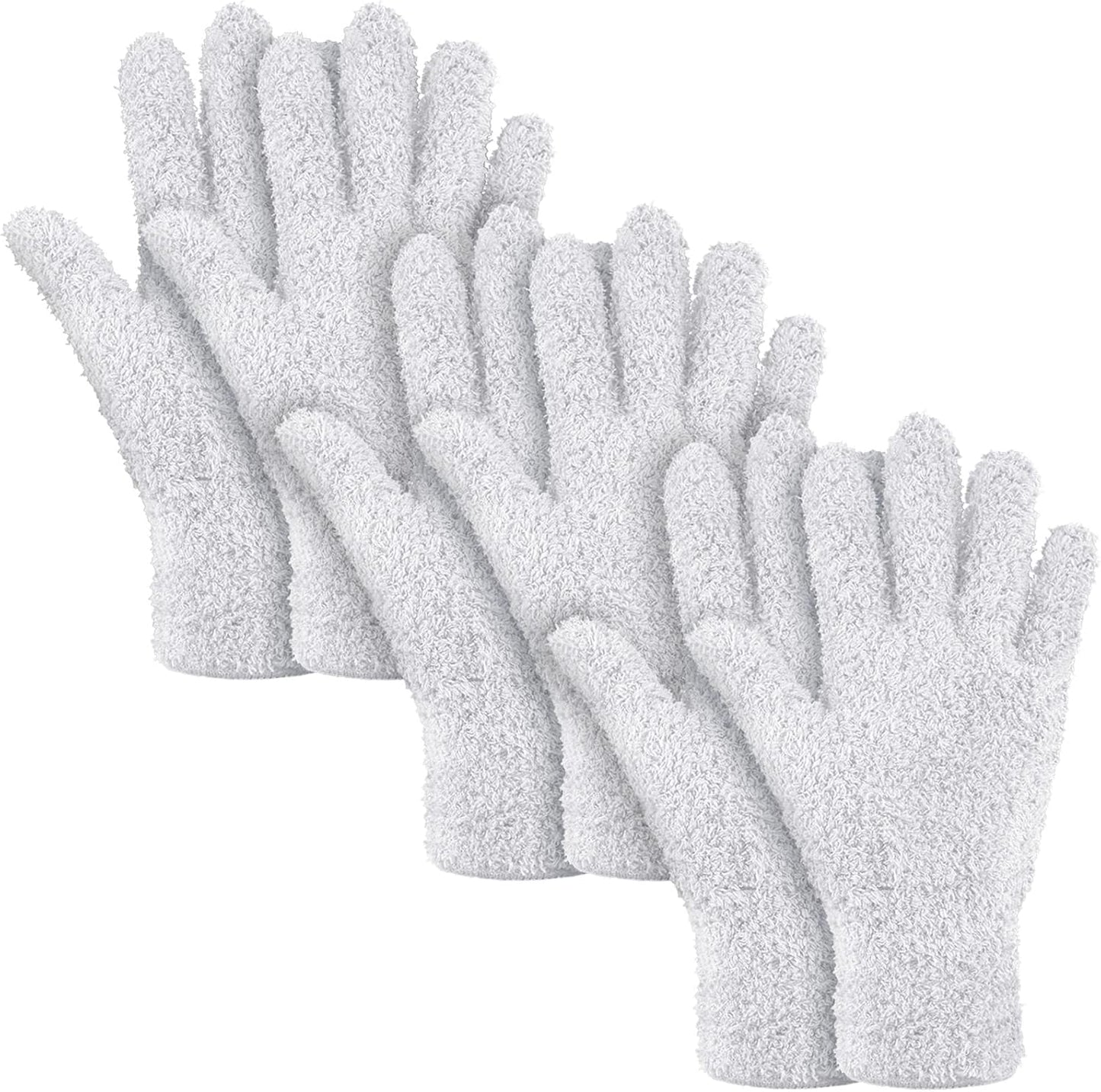 Patelai 3 Pairs Microfiber Plant Dusting Gloves Leaf Cleaning Gloves for Indoor Plants, Blinds, Furniture, House(Medium,White)