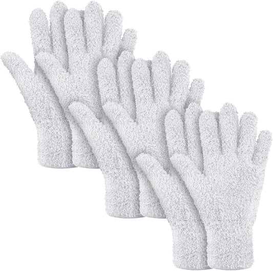 Patelai 3 Pairs Microfiber Plant Dusting Gloves Leaf Cleaning Gloves for Indoor Plants, Blinds, Furniture, House(Medium,White)