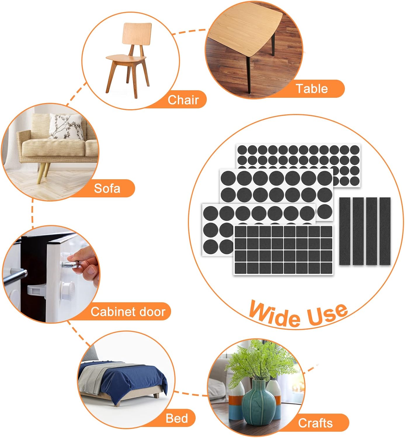 Felt Furniture Pads 400 Pieces, Furniture Pads for Hardwood Floors, Floor Protectors for Furniture Legs, Felt Pads for Furniture, Many Large Sizes Black