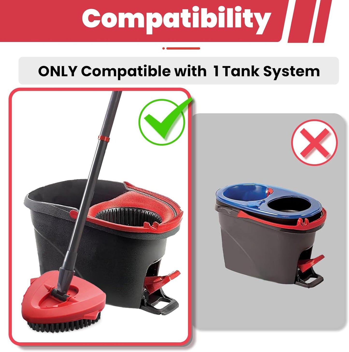 2 Pack Scrub Brush Attachment Compatible with O Cedar EasyWring Microfiber Spin Mop 1 Tank System, Upgraded Floor Scrubber Mop Replace Head, More Bristles Brush Heads for Kitchen, Deck and Bathroom