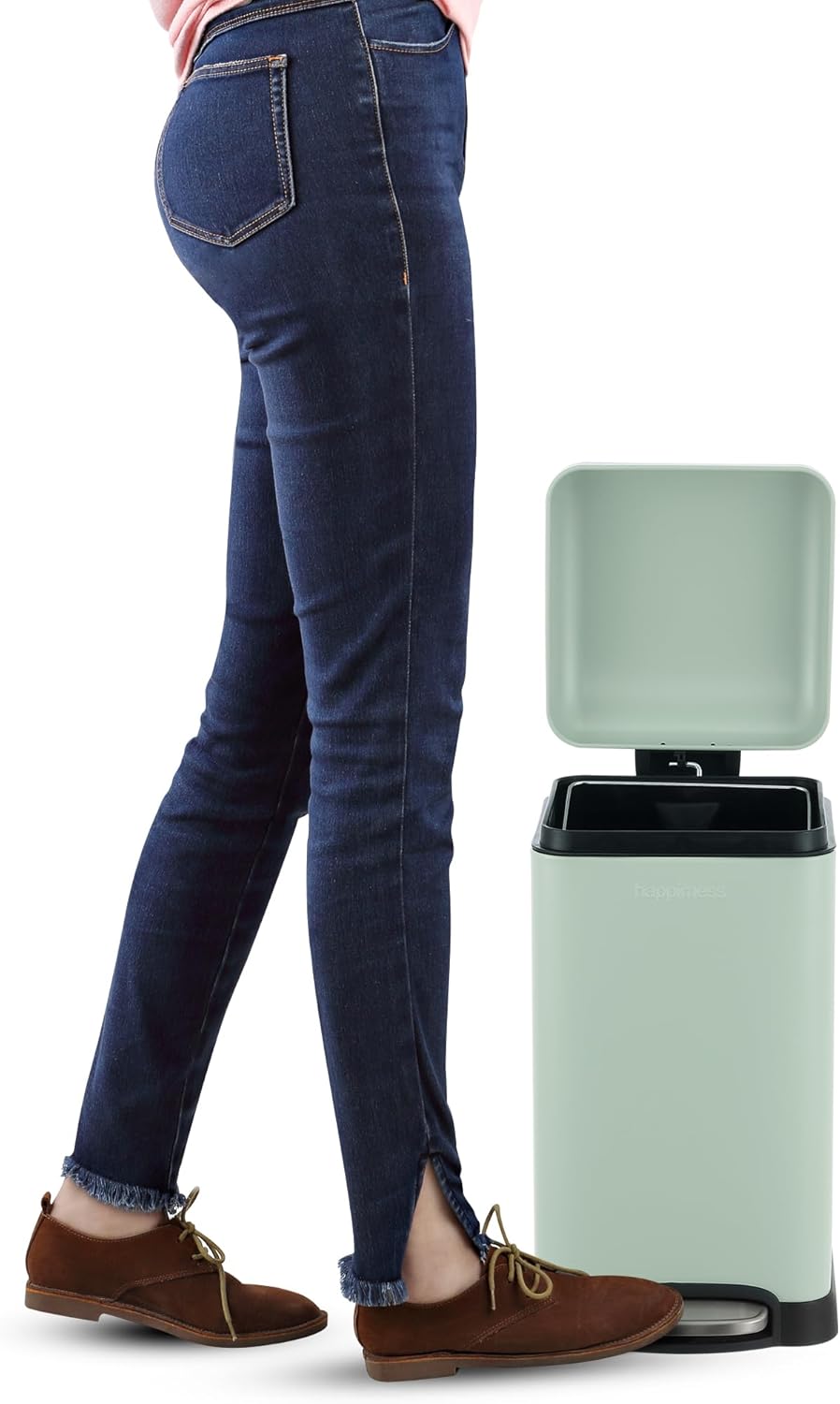 happimess HPM1012I Betty Retro Mini 3.2-Gallon Step-Open Trash Can, Fingerprint Resistant, Modern, Minimalistic for Home, Kitchen, Laundry Room, Office, Bedroom, Bathroom, Pistachio Gelato