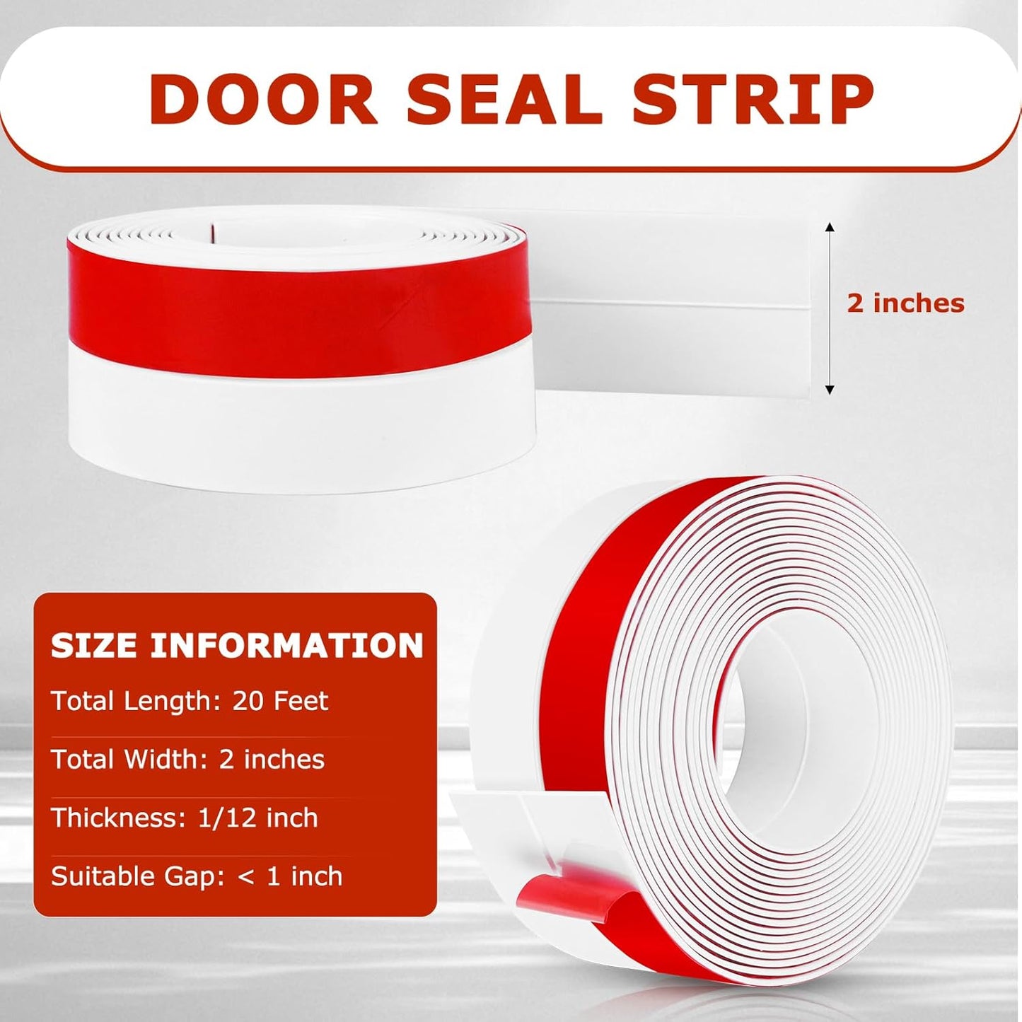 Weather Stripping Self Adhesive Door Draft Stopper Flexible Shower Door Bottom Seal Silicone Seal Strip for Sliding Glass Windows Side Gaps (White, 2 Inch Wide x 20 Feet Long)