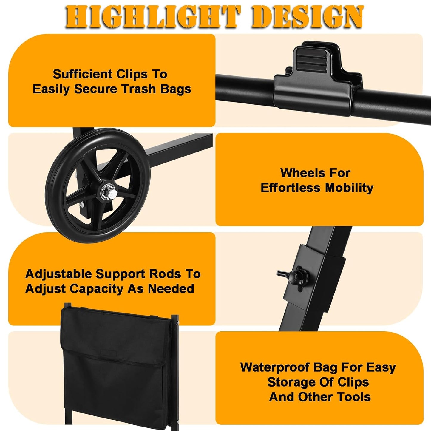 Leaf Bag Holder, Trash Bag Holder Stand, Lawn Bag Holder, Adjustable Outdoor Metal Portable Trash Bag Holder Stand Cart for 30-45 Gallon Garbage Bags for Leaves, Camping, Yard Weeding, Lawn Party