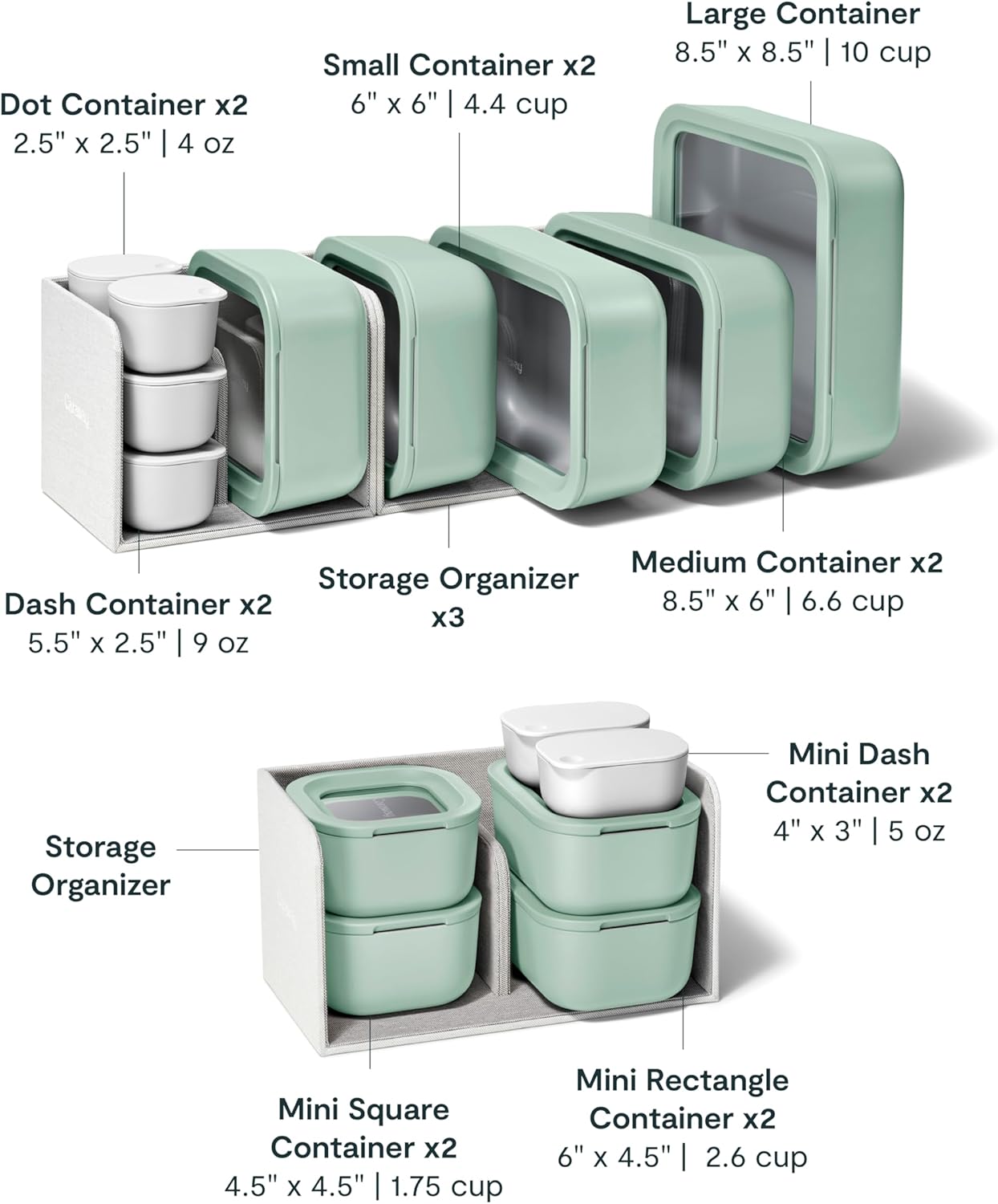 Caraway 25pc Glass Food Storage Set - Non-Toxic Ceramic-Coated Glass - Air Release Technology - Compact & Stackable Design - Mist