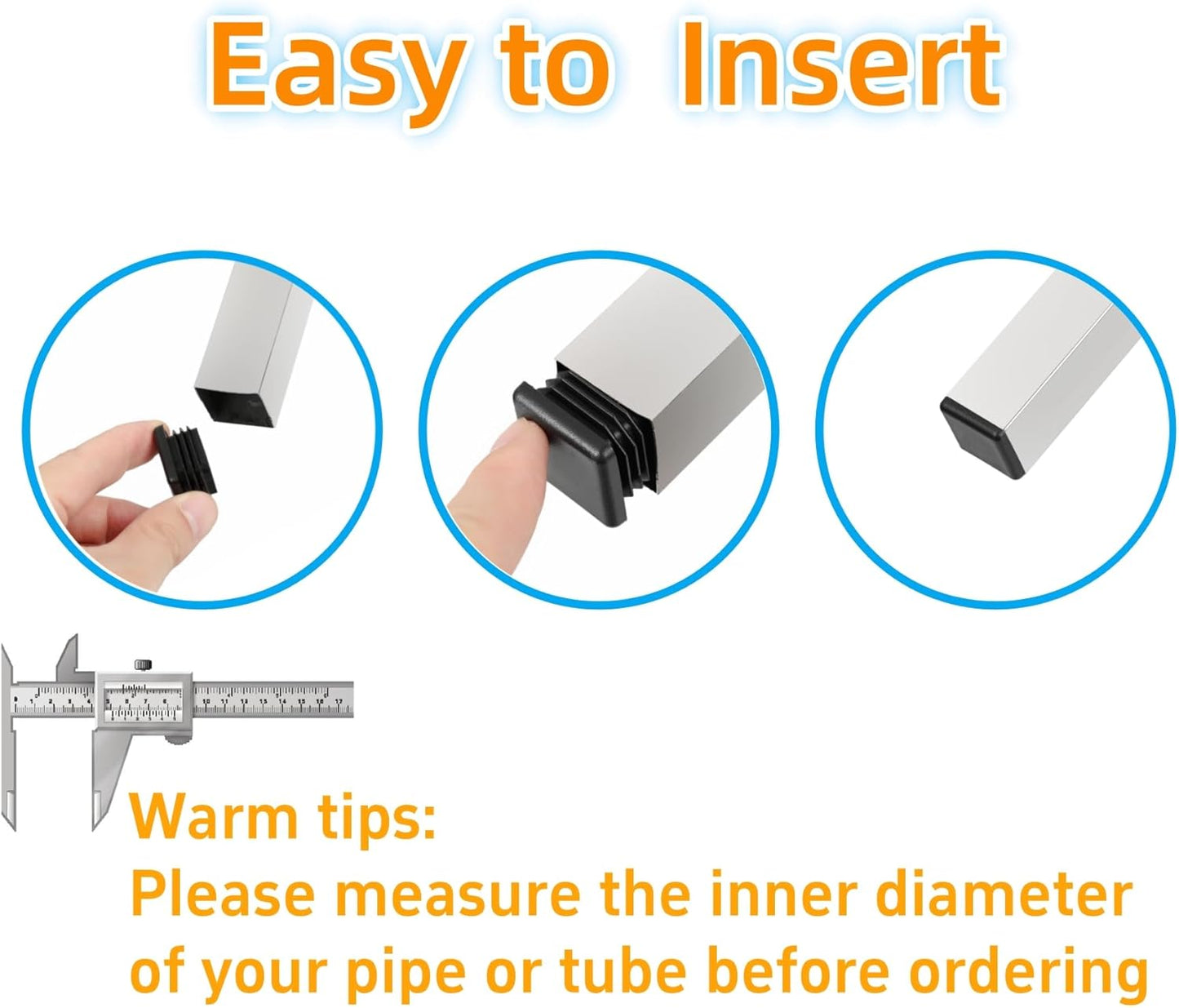 Furnigear Plastic Plugs Tubing End Cap Chair End Caps Outside Bottom Tubing Caps Square Furniture Sliders Glides Black (24, Fit 1.19-1.3" Square Tube Inner Size)