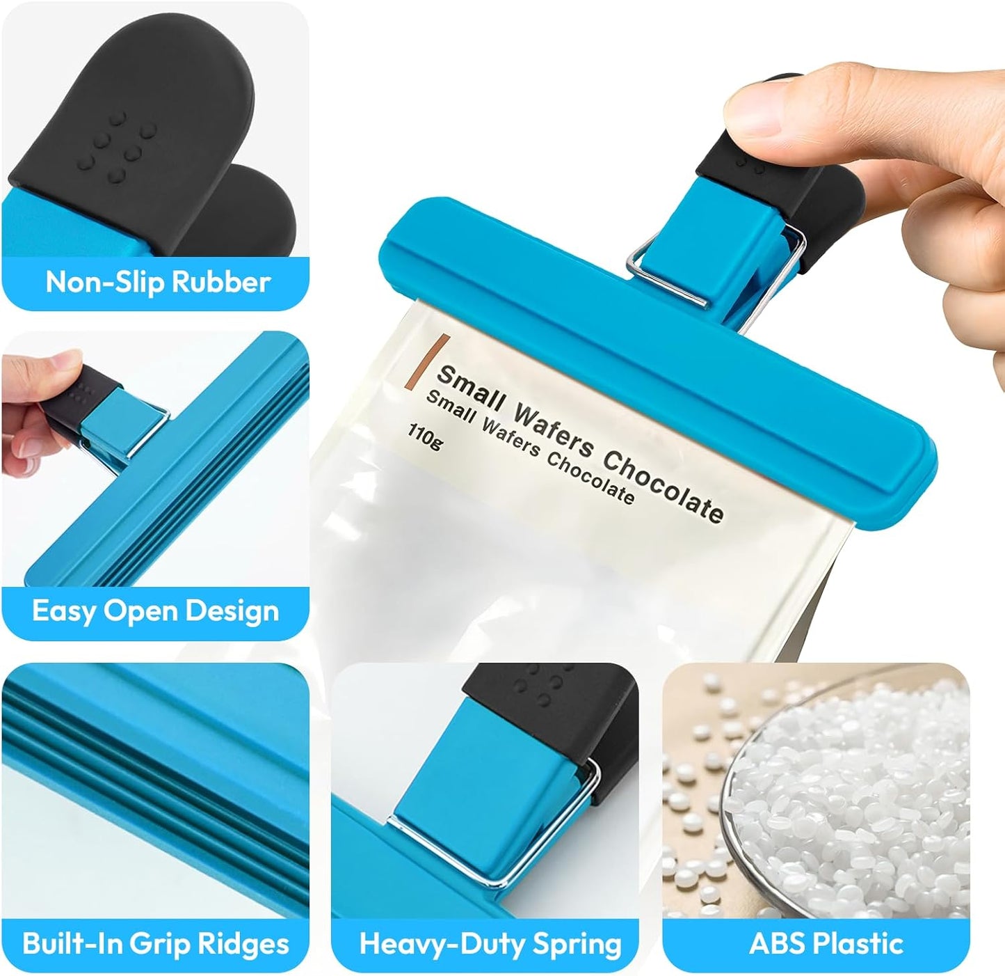 OWLKELA Chip Clip, 12 Pack Colors Wide Open Bag Clips for Food Storage, Heavy Duty Seal Grips Plastic Food Clips for Snack, Food Packages (6 inch x 3.4 inch)