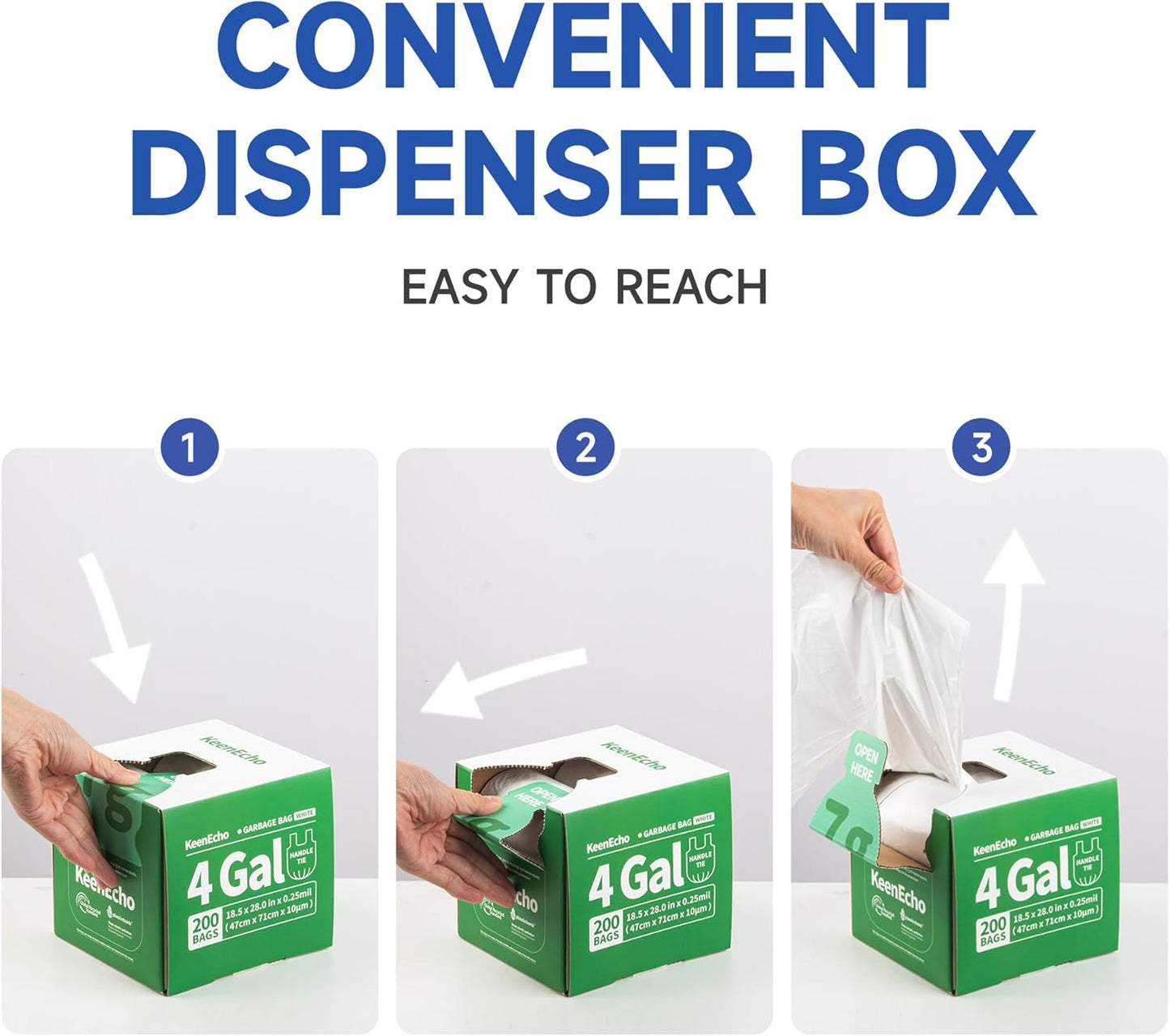 Small Trash Bags with Handles 13 Gallon 80 Count White - Ocean Plastic Upcycling - Plastic Garbage Bags, Can Bin & Waste Basket Liner for Kitchen, Bathroom, Office and Pets