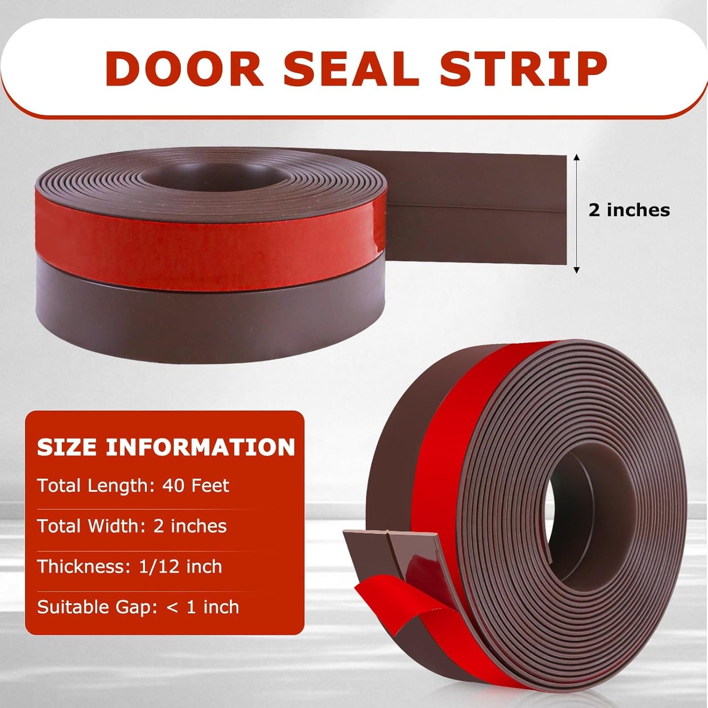 Weather Stripping Self Adhesive Door Draft Stopper Flexible Shower Door Bottom Seal Silicone Seal Strip for Sliding Glass Windows Side Gaps (Brown, 2 Inch Wide x 40 Feet Long)