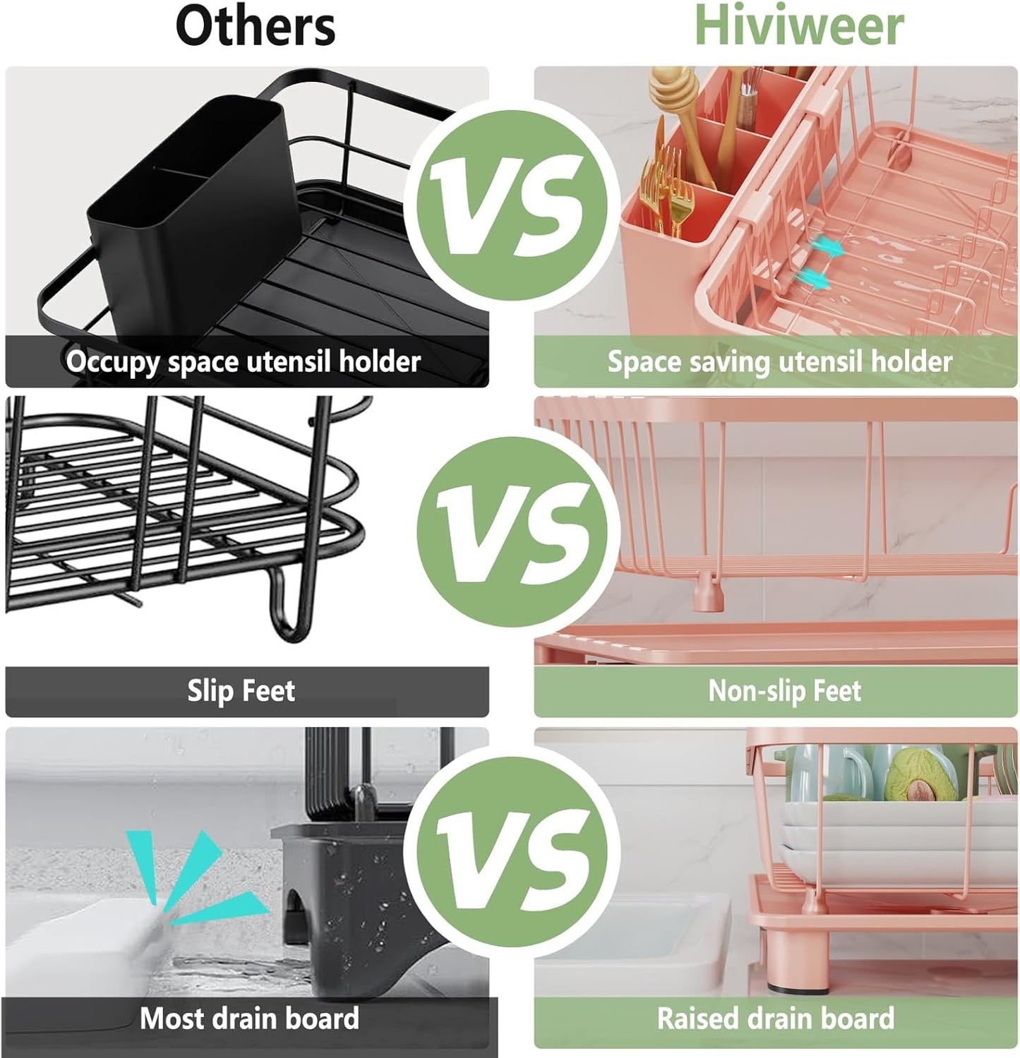 Pink Dish Drying Rack - Space-Saving Dish Rack,Dish Racks for Kitchen Counter with Drainboard, Birthday Christmas Day Mothers Day Thanksgiving Gifts for Mom Grandma Wife Kitchen Enthusiasts