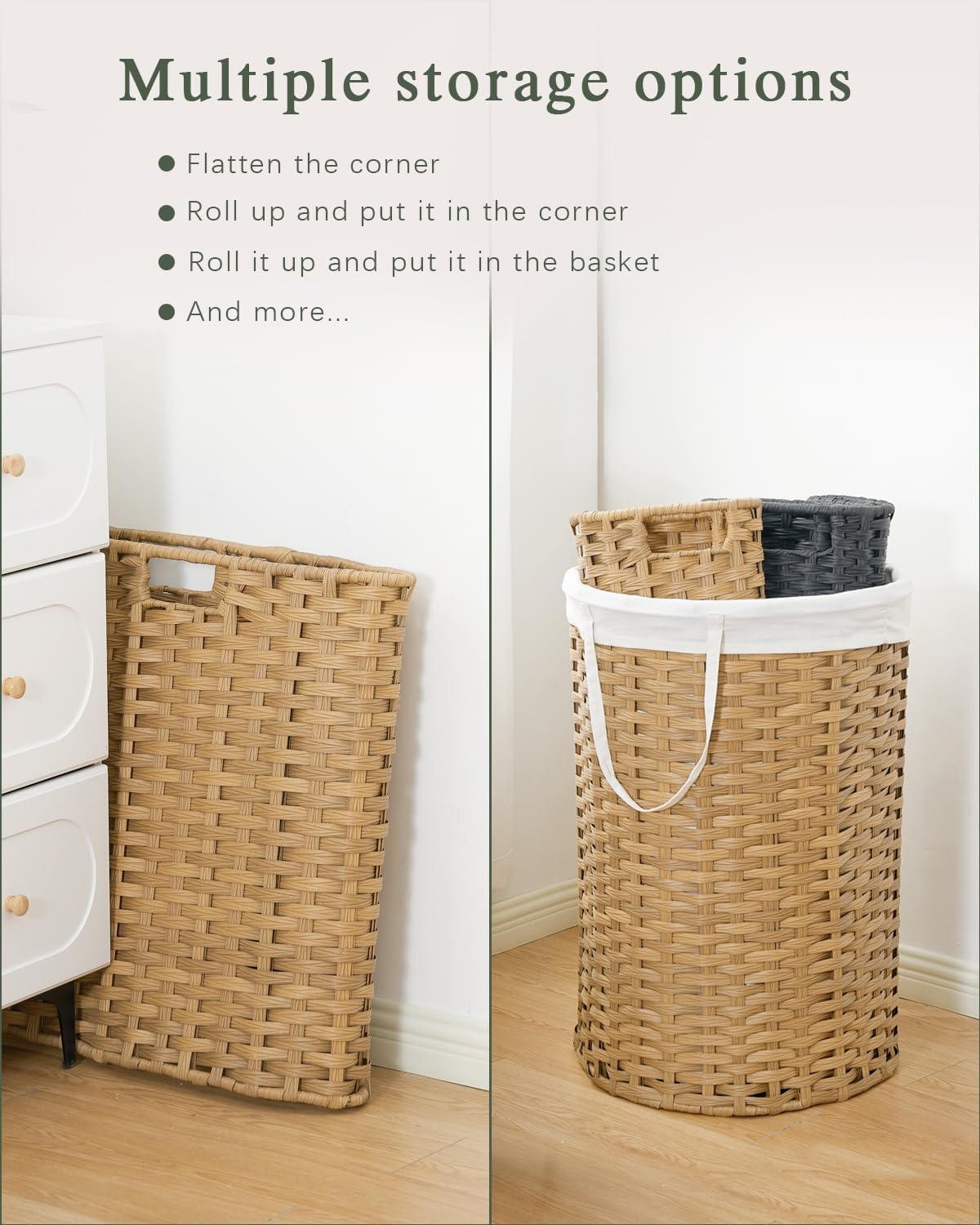 Laundry Hamper with Lid Wicker Laundry Hamper Round 26.5 Gal (100 L) Laundry Basket Handwoven Rattan Laundry Basket with Removable Bag Handles 2 Mesh Bags for Living Room Bedroom Natural