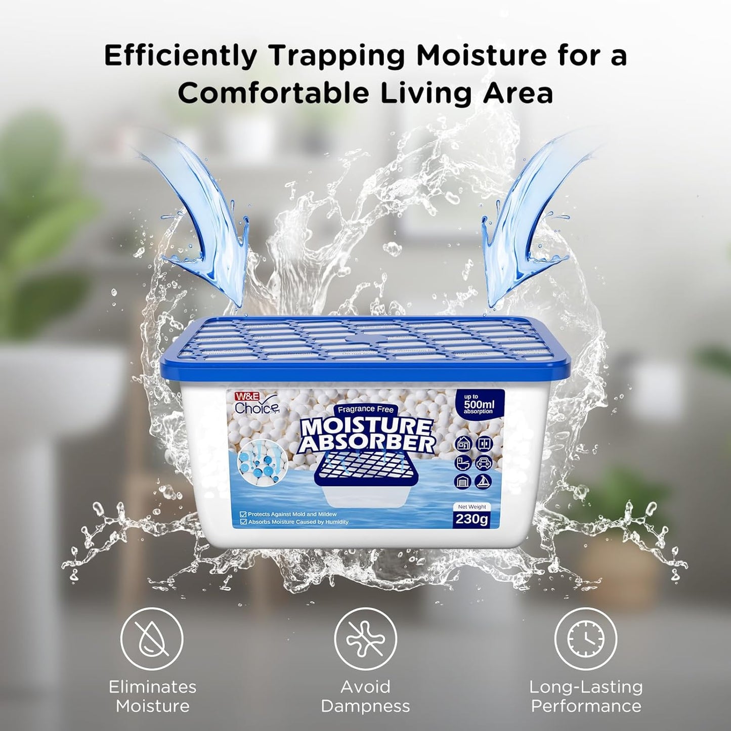 W&E Choice Moisture Absorbers, Portable Humidity Absorber Boxes for Your Bathroom, Closet & Car, Dehumidifier with Fragrance Free, 6 Pack