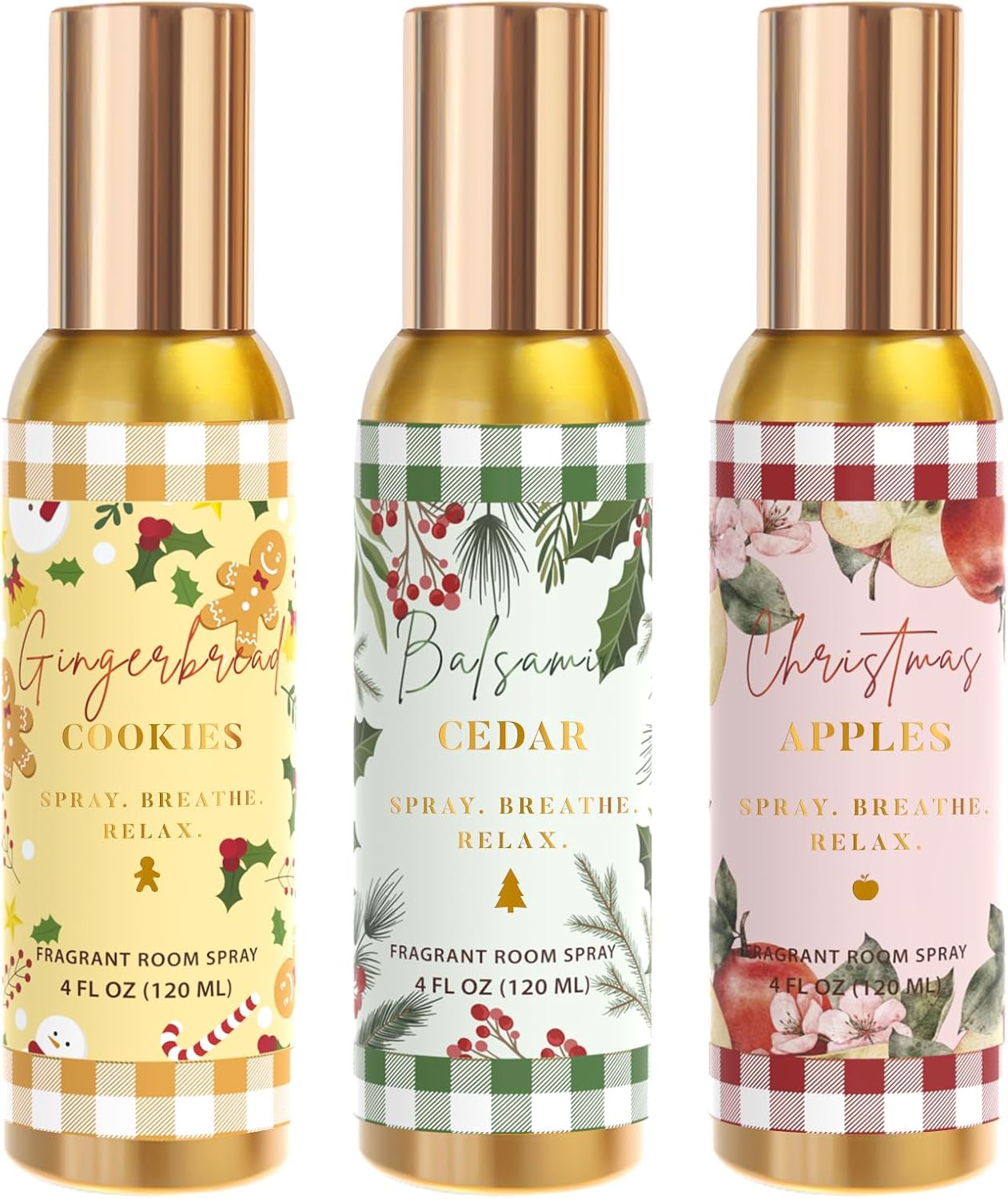 Room Spray, Balsamic Cedar, Apples, Gingerbread Cookies, 3 Pack, Each 4 fl oz, Concentrated Room Spray, Air Freshener for Home, Long-Lasting Odor Eliminator for Bathroom and Office