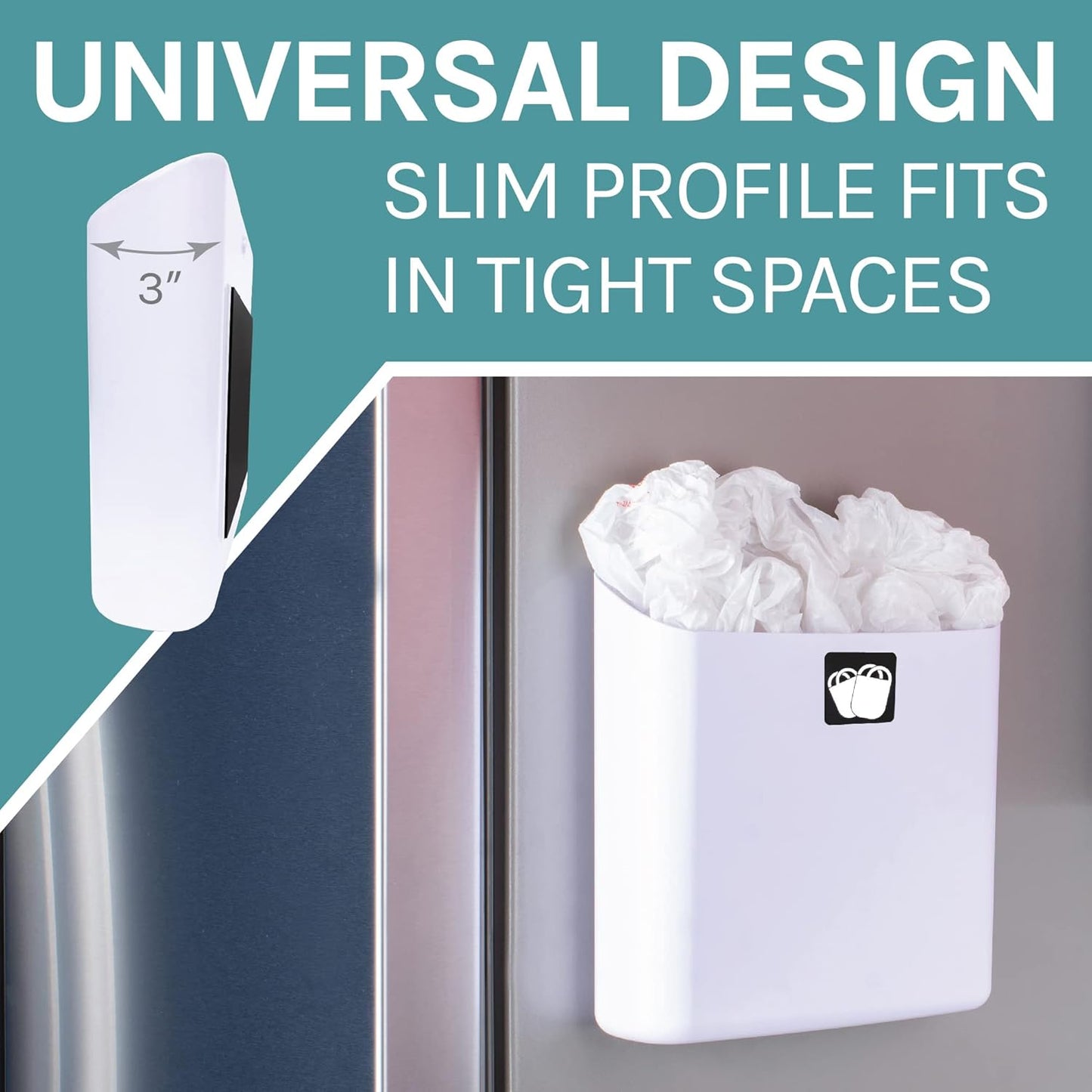 JS Jackson Supplies Large White Lint Bin with Magnetic Back, 9.5 x 9.5-Inch Durable Plastic, Slim Profile Space Saving Trash Bin for Laundry Room and Kitchen, Wall Mountable