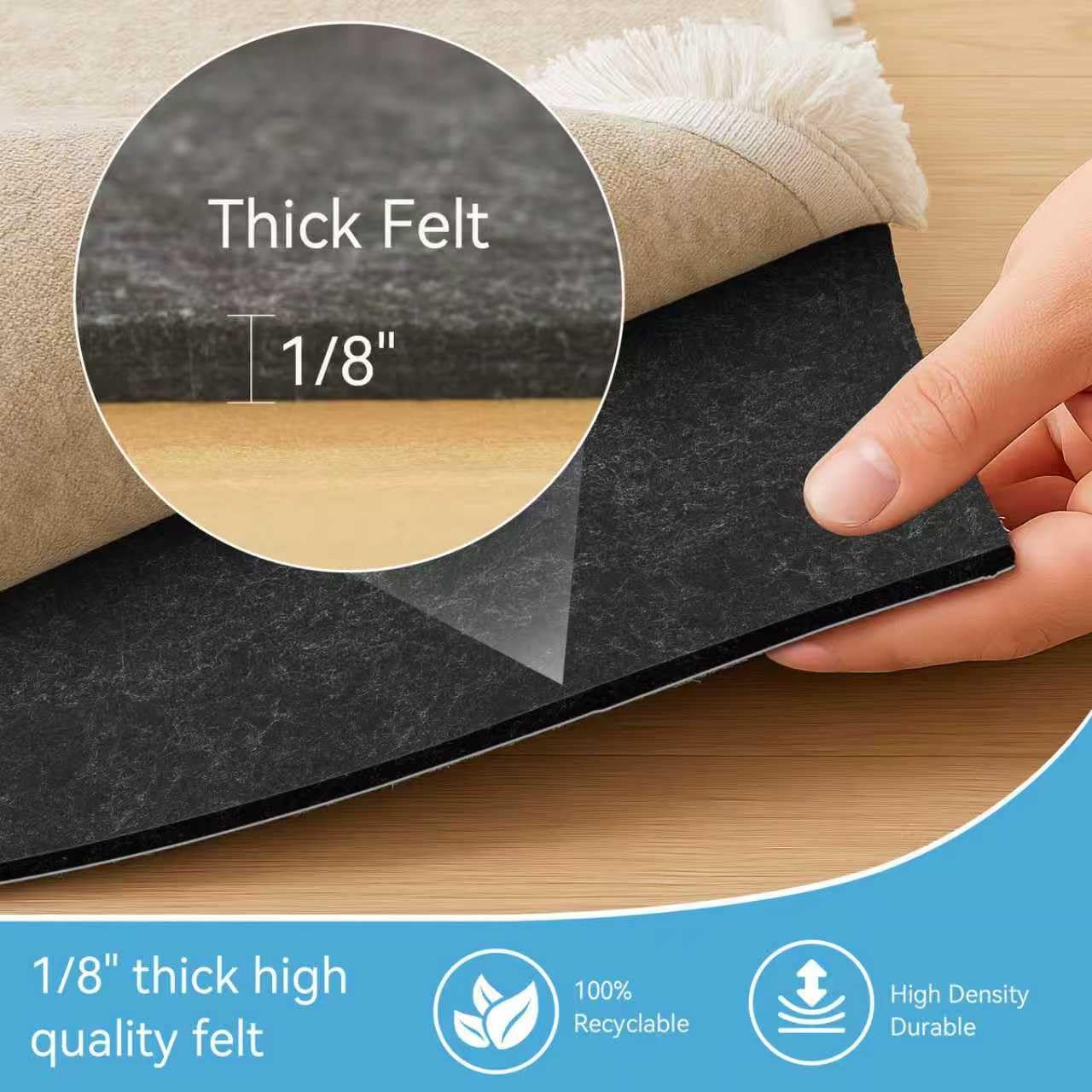 Warmstar 8x10 FT Non Slip Rug Pad,100% Waterproof Felt Rug Pad for Hardwood Floors,1/8” Thick Soft Carpet Pad with Natural Rubber Backing, Secure Grip & Floor Protection