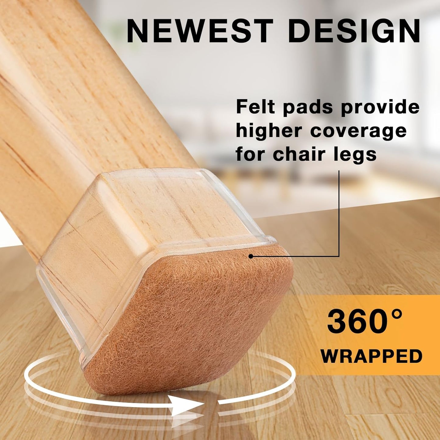 32 Pcs Chair Leg Floor Protectors Square, Silicone Chair Leg Protectors for Hardwood Floors, Chair Leg Caps Covers Protect Wooden Floors from Scratching, Thick, Won't Tear (Fit: 9/10" - 1")