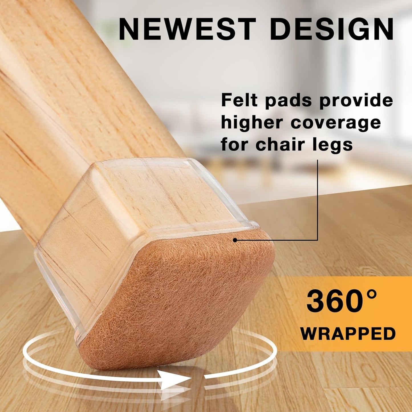 16 Pcs Extra Large Square Chair Leg Floor Protectors, Silicone Chair Leg Protectors for Hardwood Floors, High Elastic Chair Leg Caps, Protect Wooden Floors from Scratching (Fit: 1-2/5" - 1-4/5")