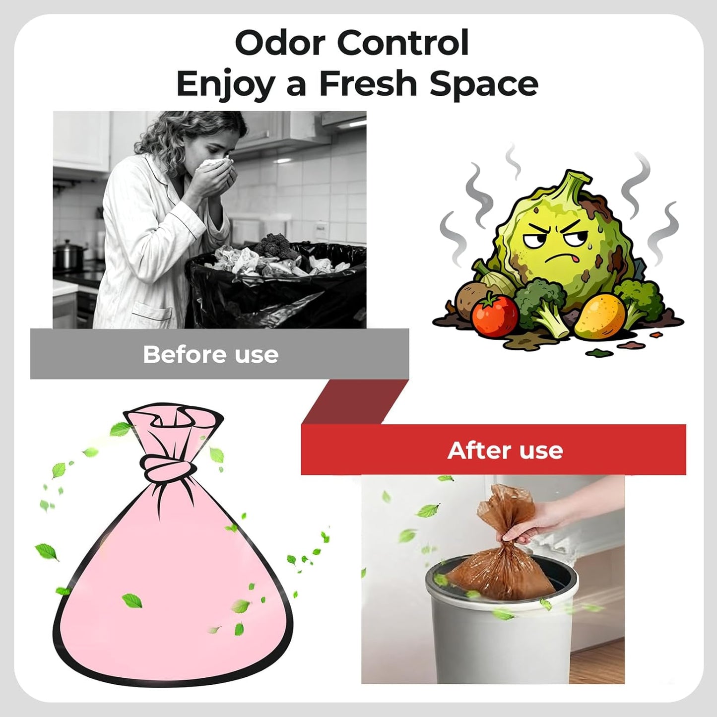 Odor Sealing Small Trash Bags Home & Food Use L-90 Count Disposable Bags, Durable and Unscented (Color:Blue)