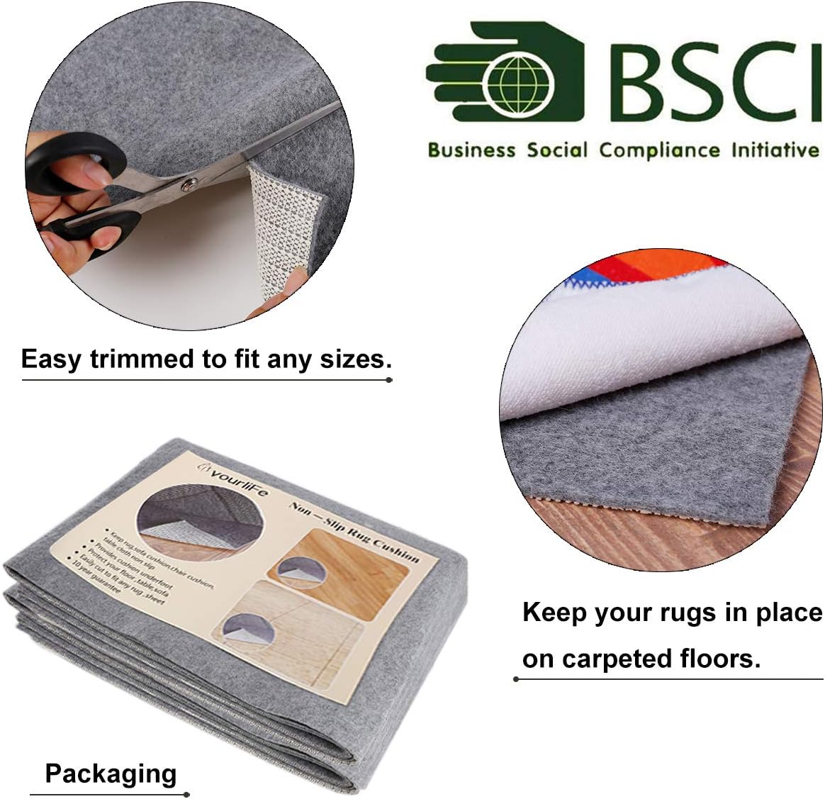 Non Slip Rug Pad Grippers - 4x6, 1/8" Thick, (Felt + Rubber) Double Layers Area Carpet Mat Tap, Provides Protection and Cushioning for Hardwood or Tile Floors