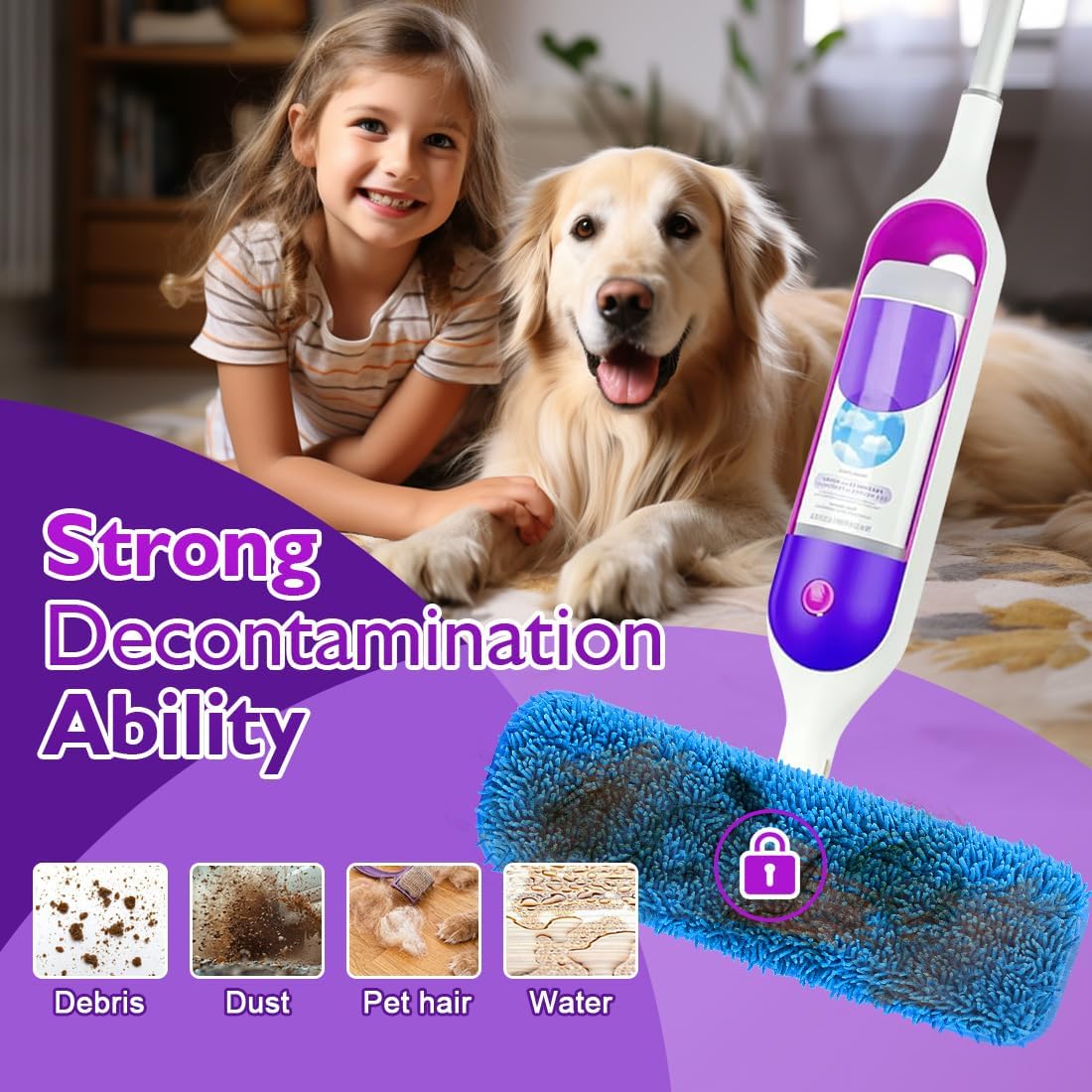 Reusable Mop Pads for Swiffer PowerMop, 8 Pack Microfiber Mop Pad Refill with Scrubber Strips for 13''-15'' SprayMop, Washable Mop Pads Use for Most Floor Types, Designed for Pets - Blue