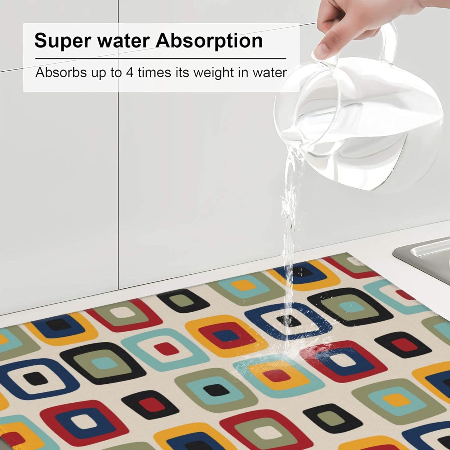 Mid Century Modern Retro Kitchen Drying Mat Microfiber Dish Drainer Mat for Kitchen Counter Absorbent Reusable Washable Vintage Decorative Drying Pad 16x18 Inch