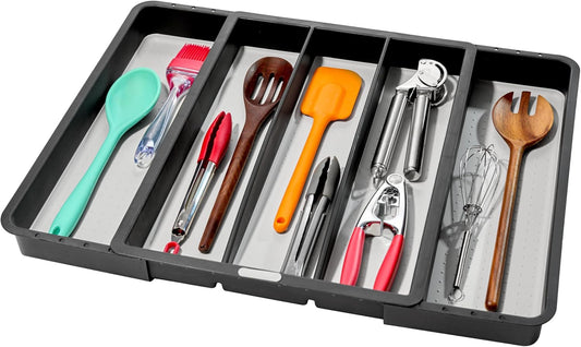madesmart Expandable Utensil Tray - Granite| CLASSIC COLLECTION| 5-Compartments | Kitchen Organizer | Soft-Grip Lining | Easy to Clean | BPA-Free