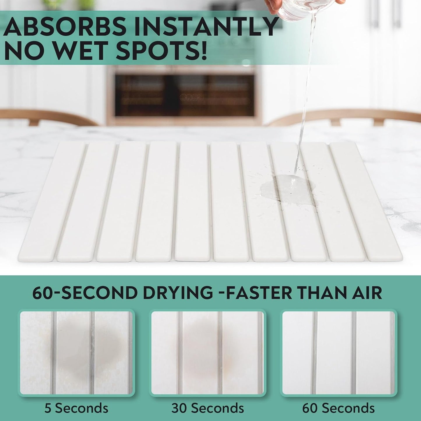 Large Stone Drying Mat for Kitchen Counter, 24x16 Foldable Self Stone Dish Drying Mat, Absorbent Food Grade Diatomaceous Earth Dish Dry Mats for Sink Bathtub