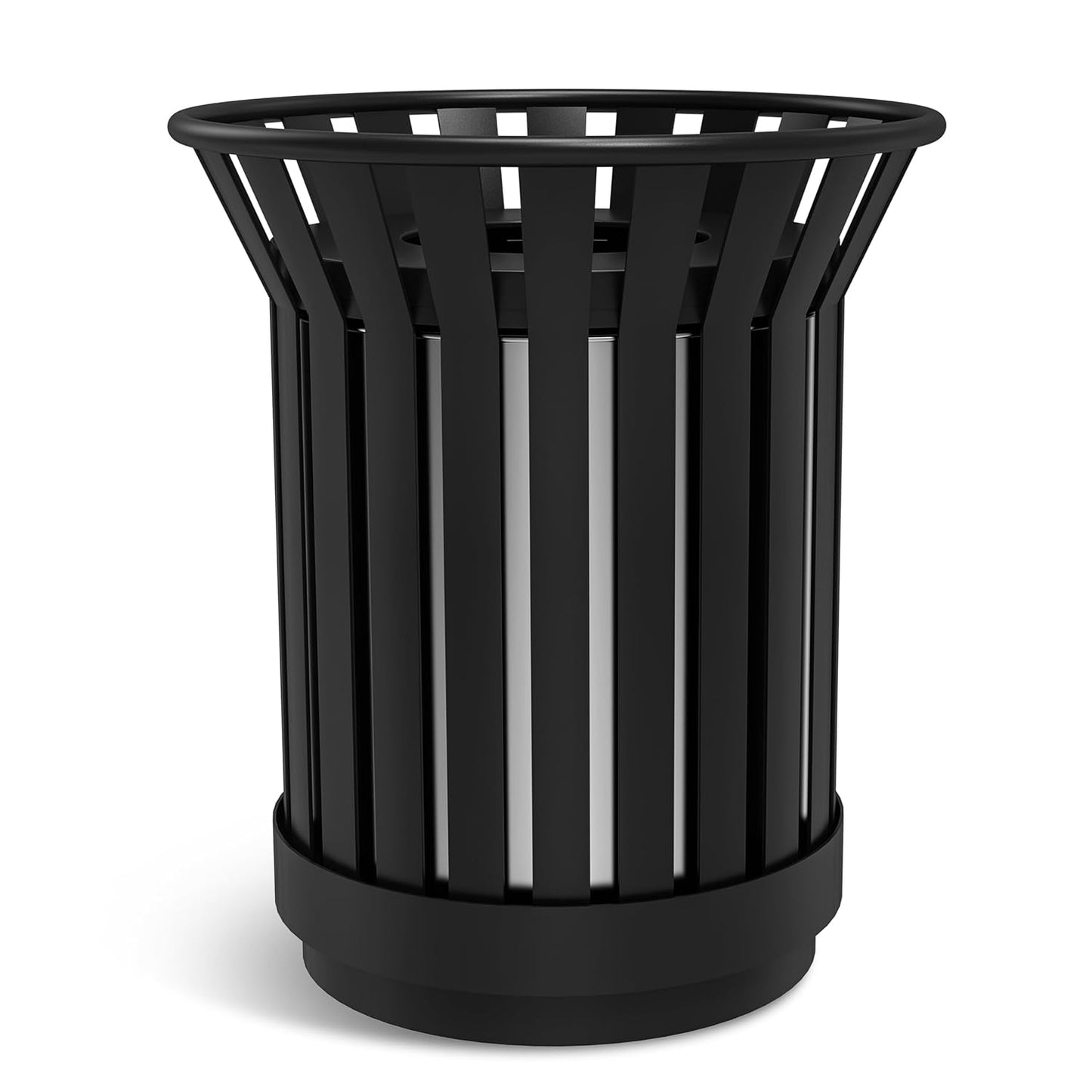 Round Heavy Duty Outdoor Trash Can, Large Metal Slatted Garbage Can for All Weather Resistant, Commercial Garbage Cans, Waste Receptacle in Park, Beach, Patio (Black, Medium)