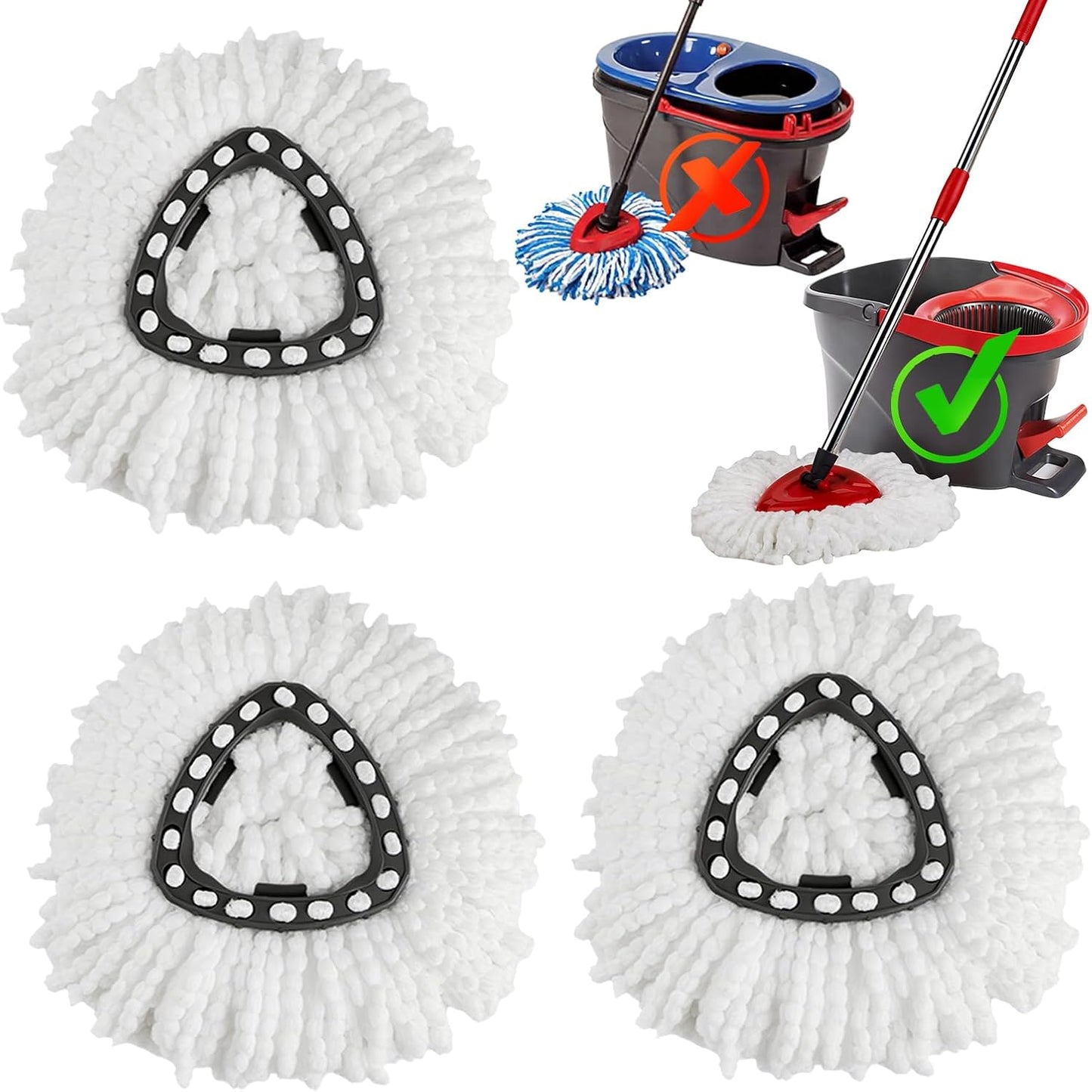 3 Pack Spin Mop Replacement Heads,100% Microfiber Spin Mop Refills for O-Ceda Mop Replace Head EasyWring 1-Tank System, Machine Washable Mop Heads Replacements for Easy Cleaning