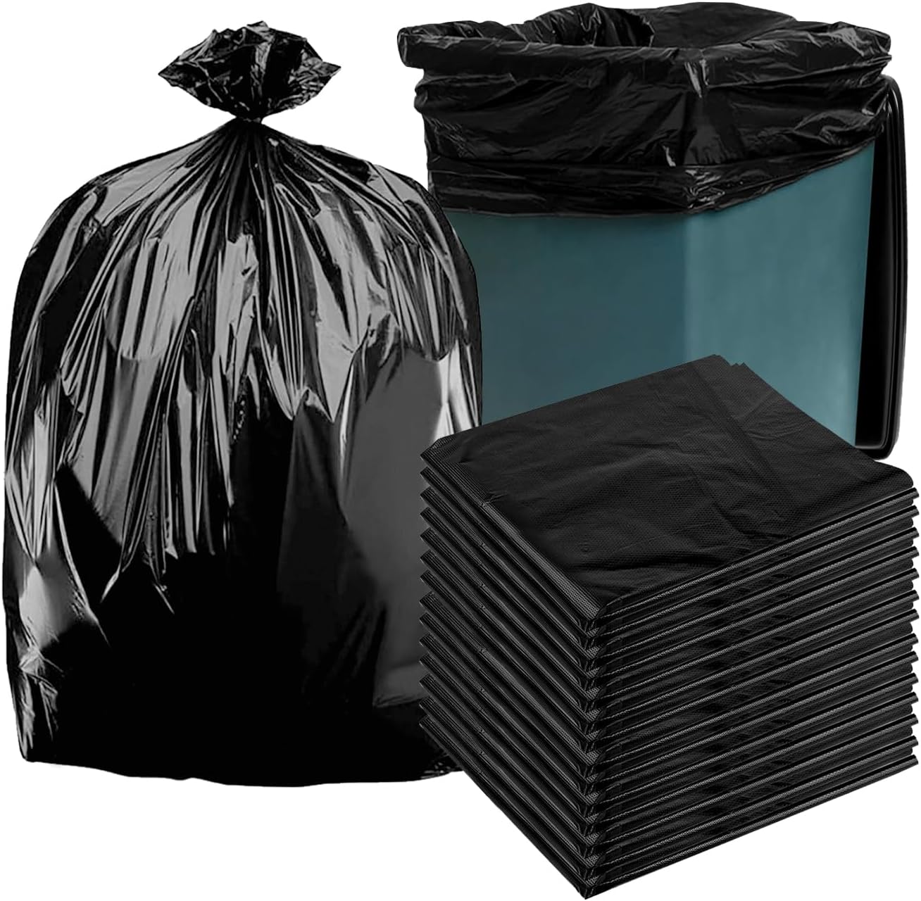 38 gallon heavy duty trash bags, 35.4 inches x 39.37 inches, black, extra strong construction & yard bags for commercial, industrial, garden waste, leakproof & puncture resistant(30 pieces)