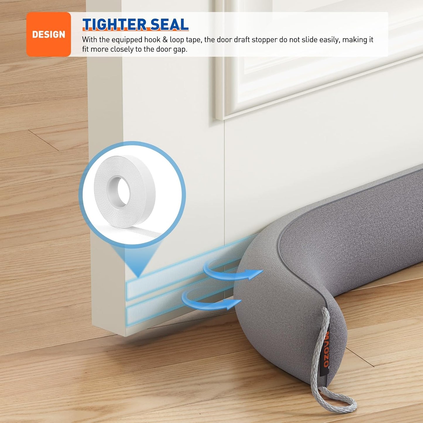 MAGZO Door Draft Stopper, 34 Inch Under Door Draft Blocker Noise Stopper, Weighted Wind Blocker Draft Guard for Bottom of Door, Gray