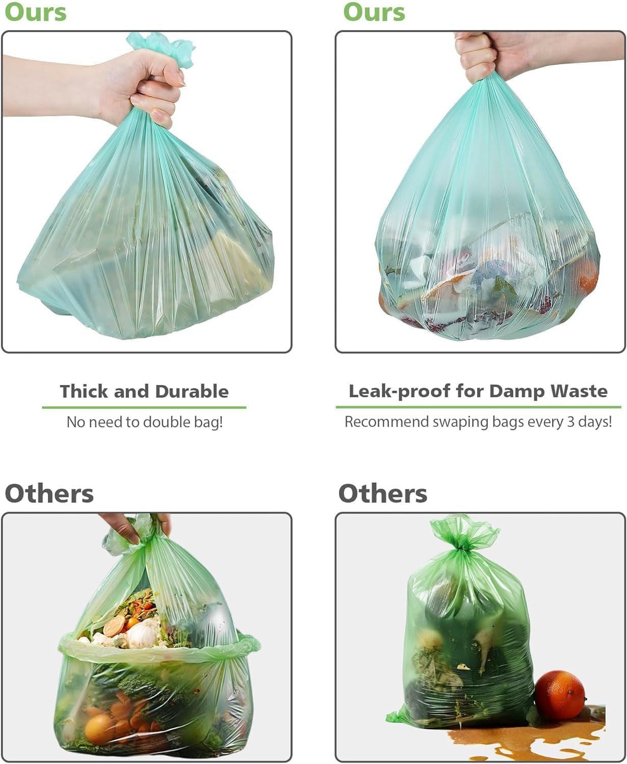 Biodegradable 8 Gallon Trash Bags, AYOTEE Garbage Bags 8 gallon, Compostable Medium Trash Bag, Unscented Leak Proof Bag for Office, Home, Bathroom, Bedroom, Car, Kitchen, Pet(Green)