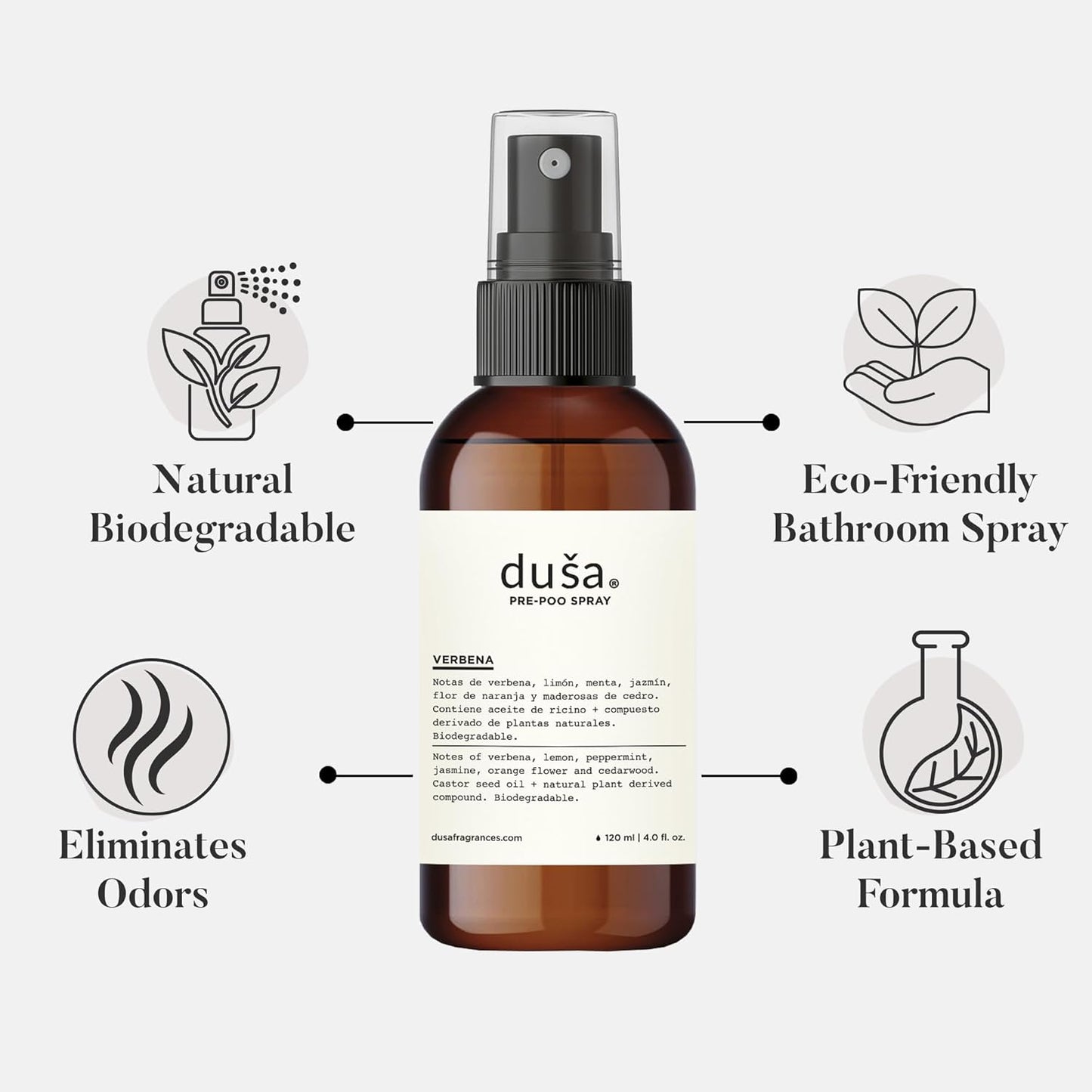 DUSA Bathroom Spray Poo Odor Eliminator 4 oz - Ultimate Toilet Spray and Freshener - Odor Neutralizer with Fresh Scent for Bathrooms and Home Use