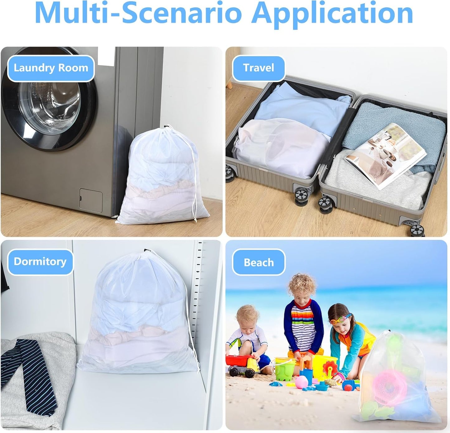 OTraki 16 x20 Inch Small Laundry Bags 2PCS Fine Mesh Washing Bag Drawstring Dirty Clothes Machine Washable Delicates Bra Lingerie Socks Toy Garment Bag for Home Travel Dorm White