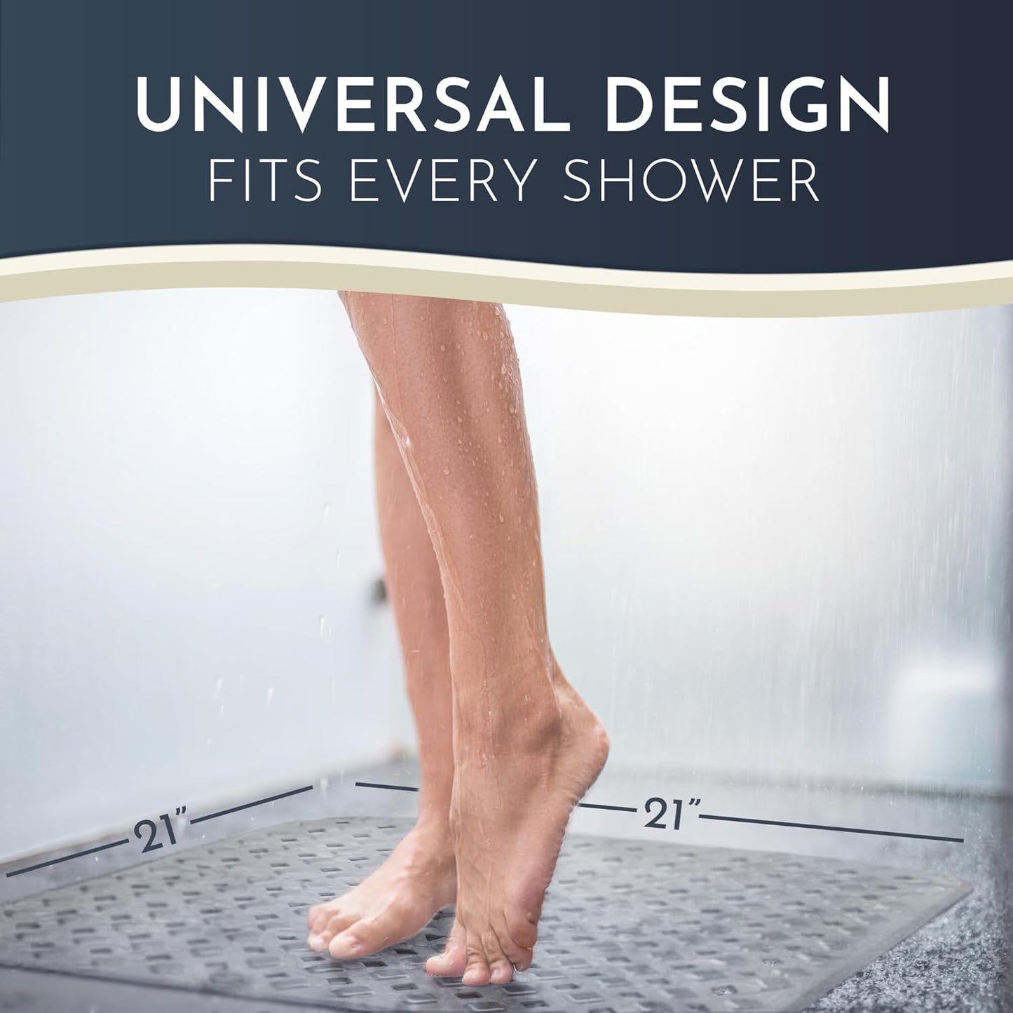 Homerella Anti Slip Shower Mat | Anti Mold Non Slip Bathtub Mat for Inside Shower | Square Floor Shower Mat 21 x 21 inch with Suction Cups for Grip & Hooks Hanging and Quick Drying | Machine Washable