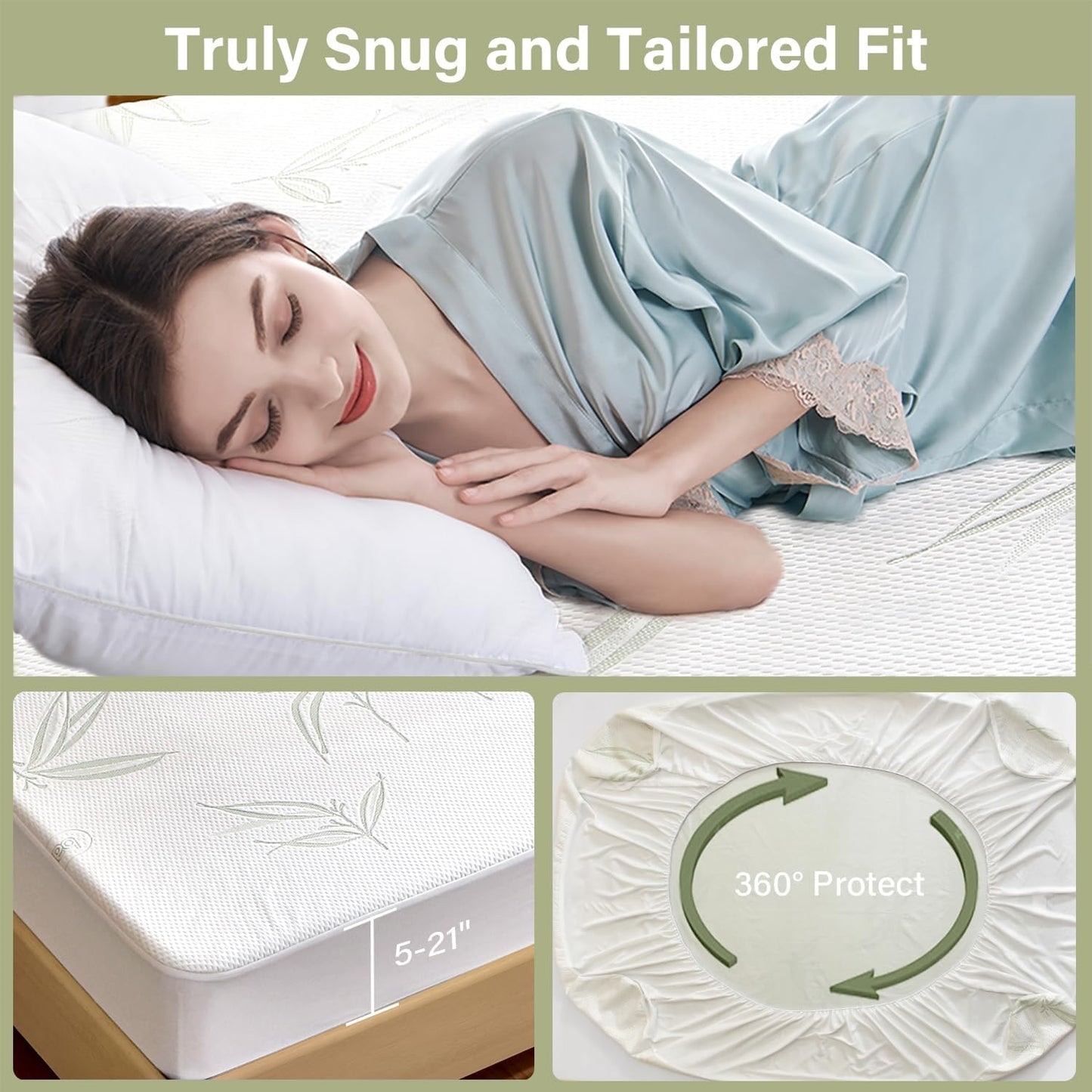 Twin Mattress Protector Waterproof Mattress Pad Washable Bamboo Rayon Mattress Cover Breathable Noiseless Bed Protector 5" - 21'' Elastic Fitted Deep Pocket