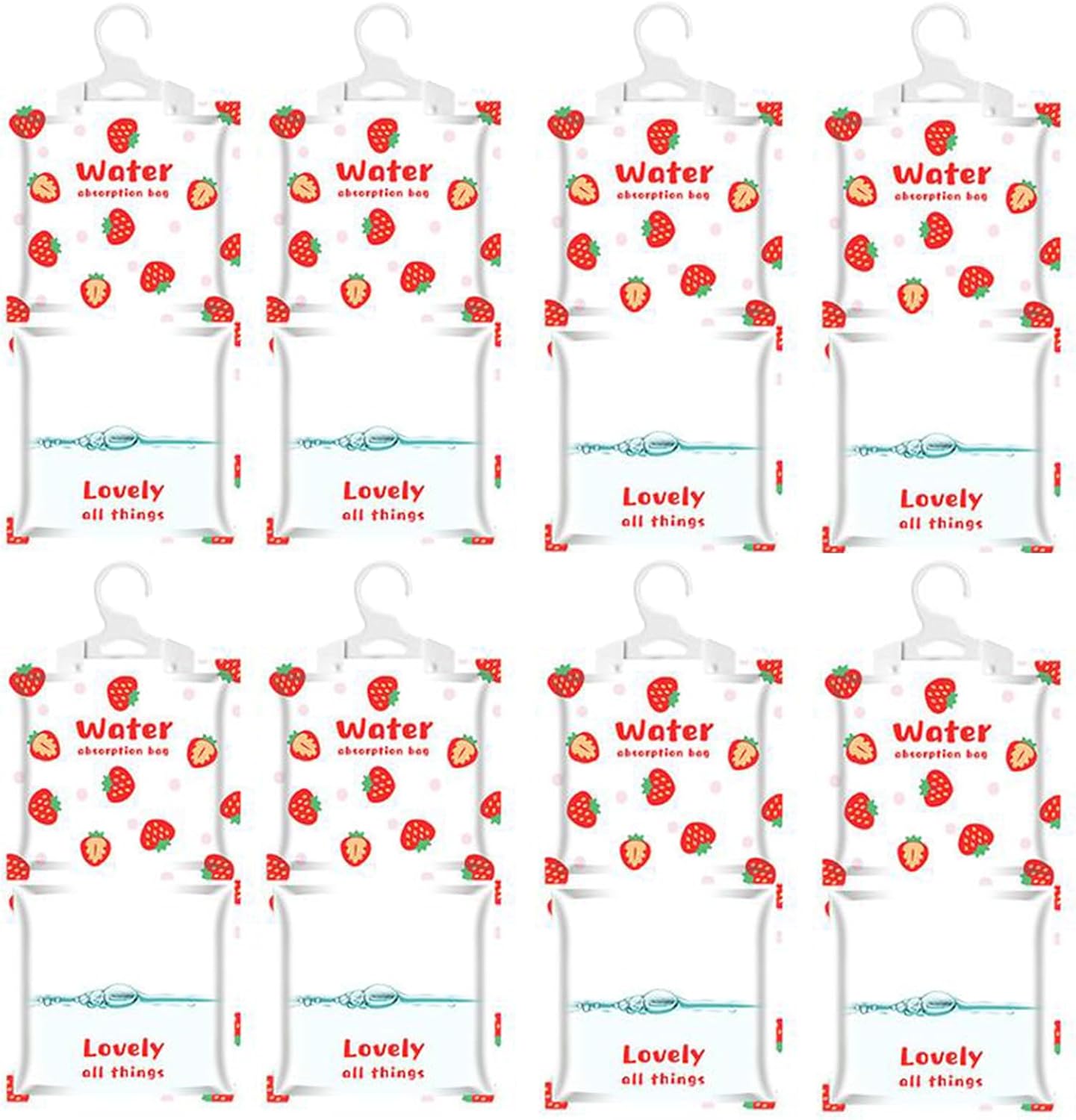 AOPANDA Moisture Absorbers Packets, 8 Pack - Eliminates Musty Odors for Fresher, Cleaner Air, Humidity Packs, Dessicant Packets, Hanging Closet Dehumidifier Bags(strawberry）