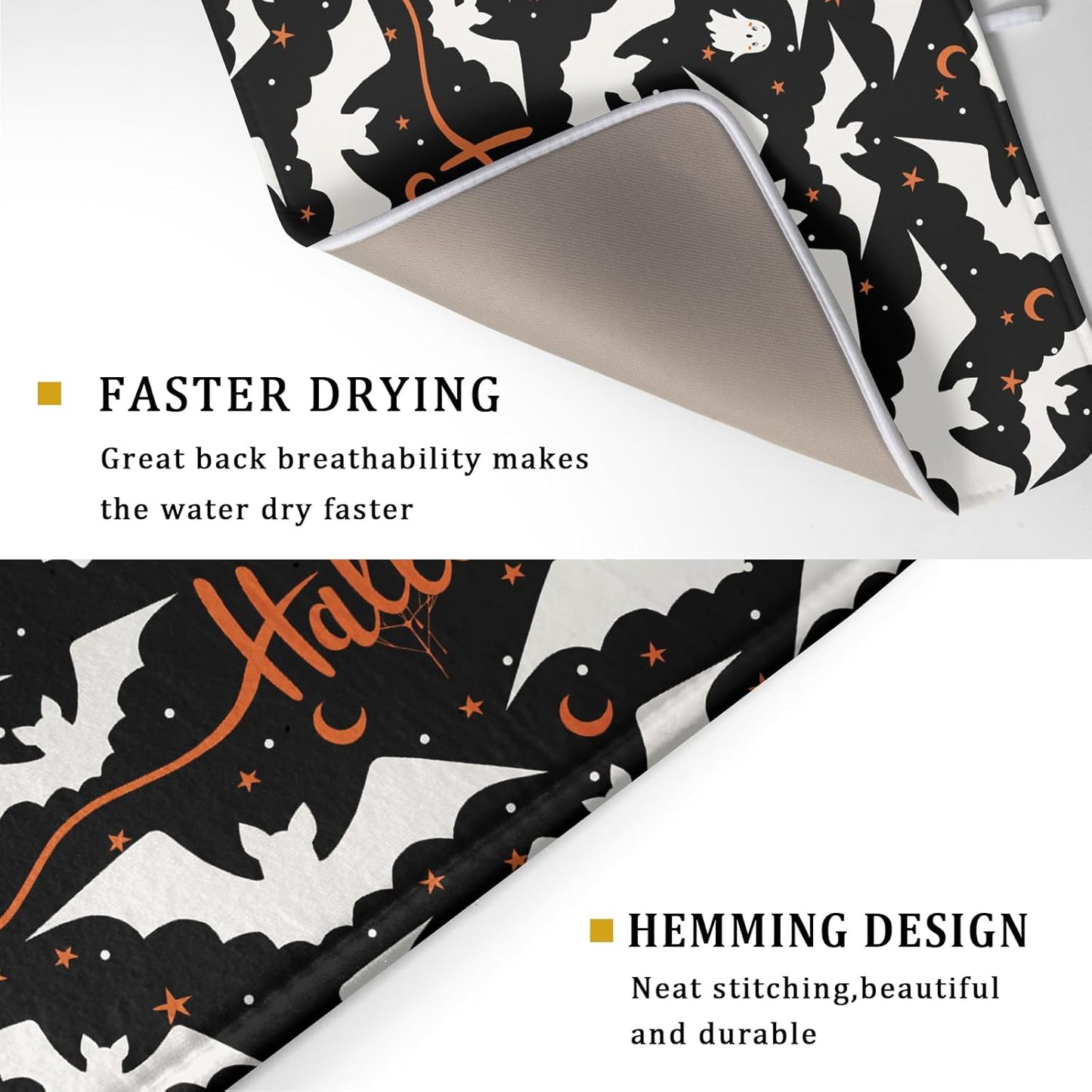 Halloween Drying Mats for Kitchen Counter 18”x24” Happy Halloween Spooky Bat Dishes Pad Microfiber Absorbent Fast Dry Dish Draining Mats Halloween Kitchen Decor Table Protector for Bar Countertop