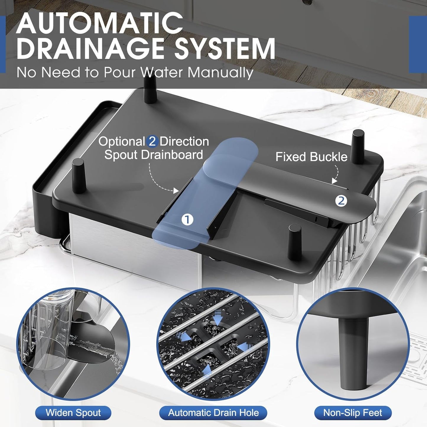 Stainless Steel Dish Drying Rack - Large Capcity 304 Grade Dish Drainer for Kitchen Counter with Drain Board, Utensil Holder & Detachable Cup Shelf, Rustproof Multifunctional Organizer