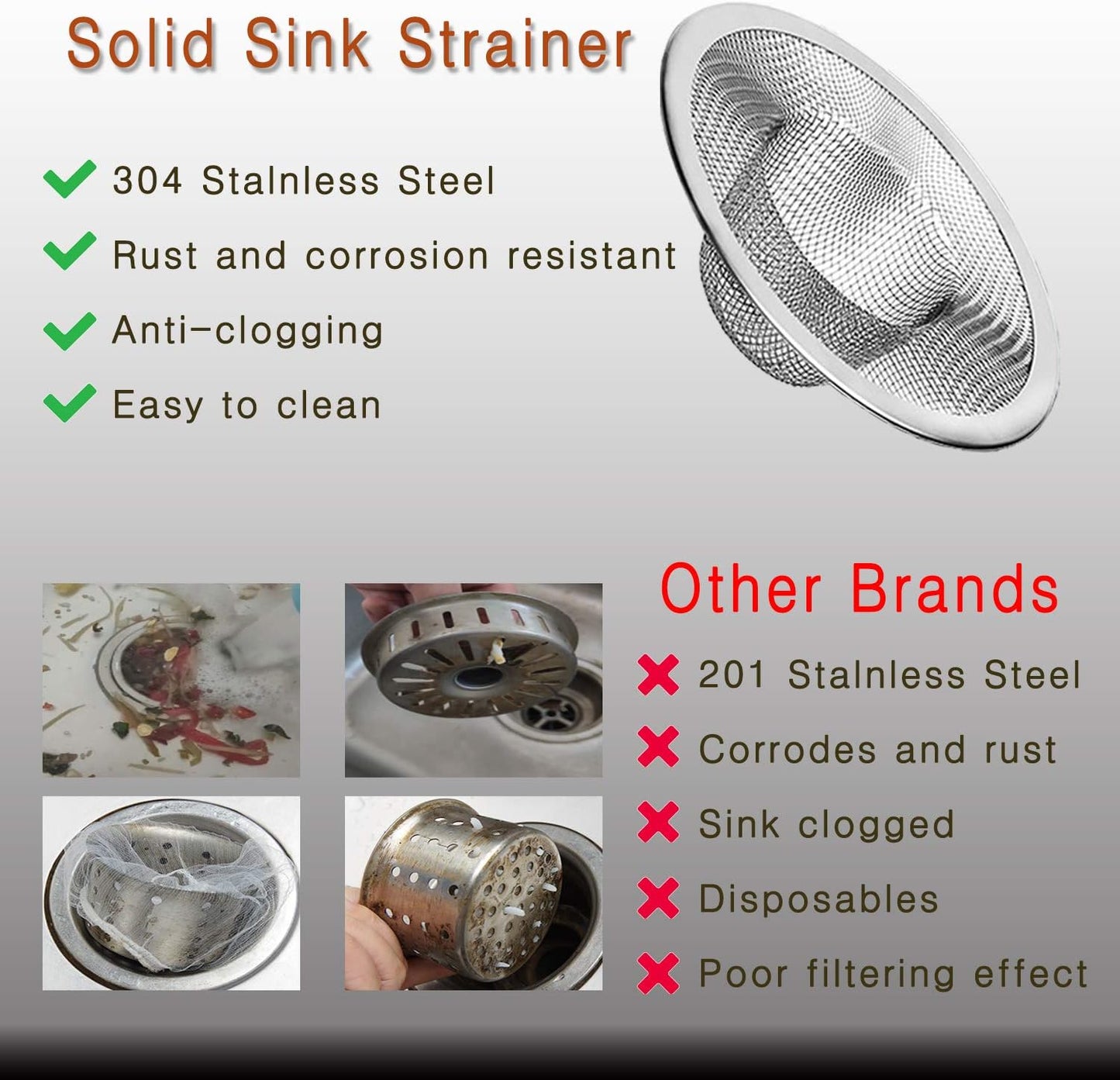 4pcs Heavy Duty Stainless Steel Kitchen Sink Strainer, 2.75" Top / 1" Mesh Metal Sink Strainer,Perfect for Kitchen Sink/Bathroom Bathtub Wash basin Floor drain balcony Drain Hole, Utility