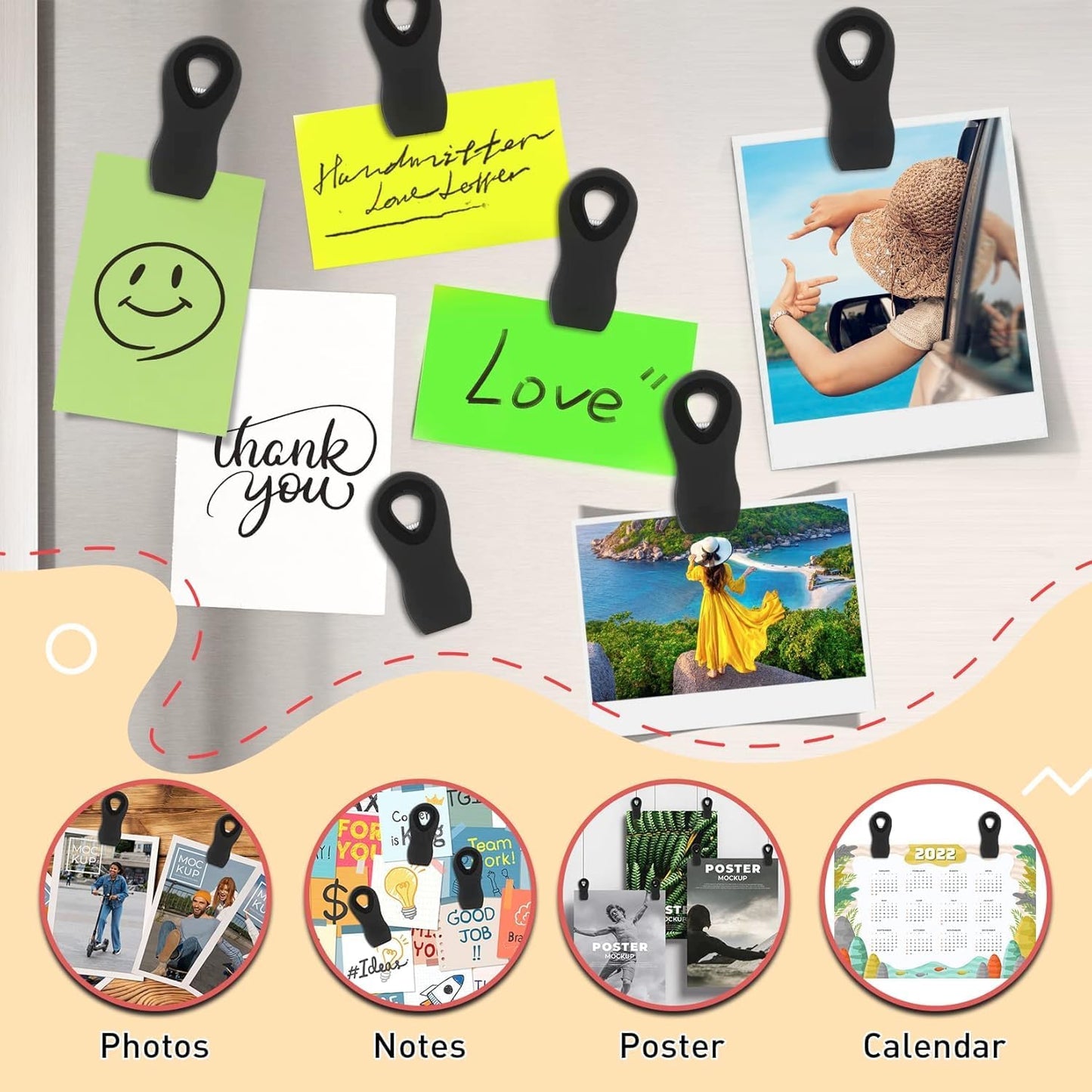 FINDMAG 24 Pack Magnetic Chip Clips for Food Storage, Plastic Bag Clips with Strong Magnet for Fridge, Snack Bags, Chips, and Kitchen Use (Black)