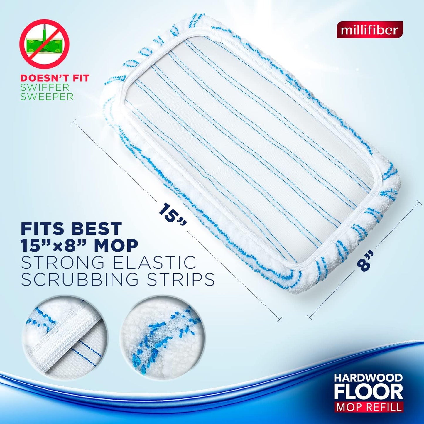 Microfiber Mop Refills 15x8 Inches, 12-Pack (Mop is Not Included)