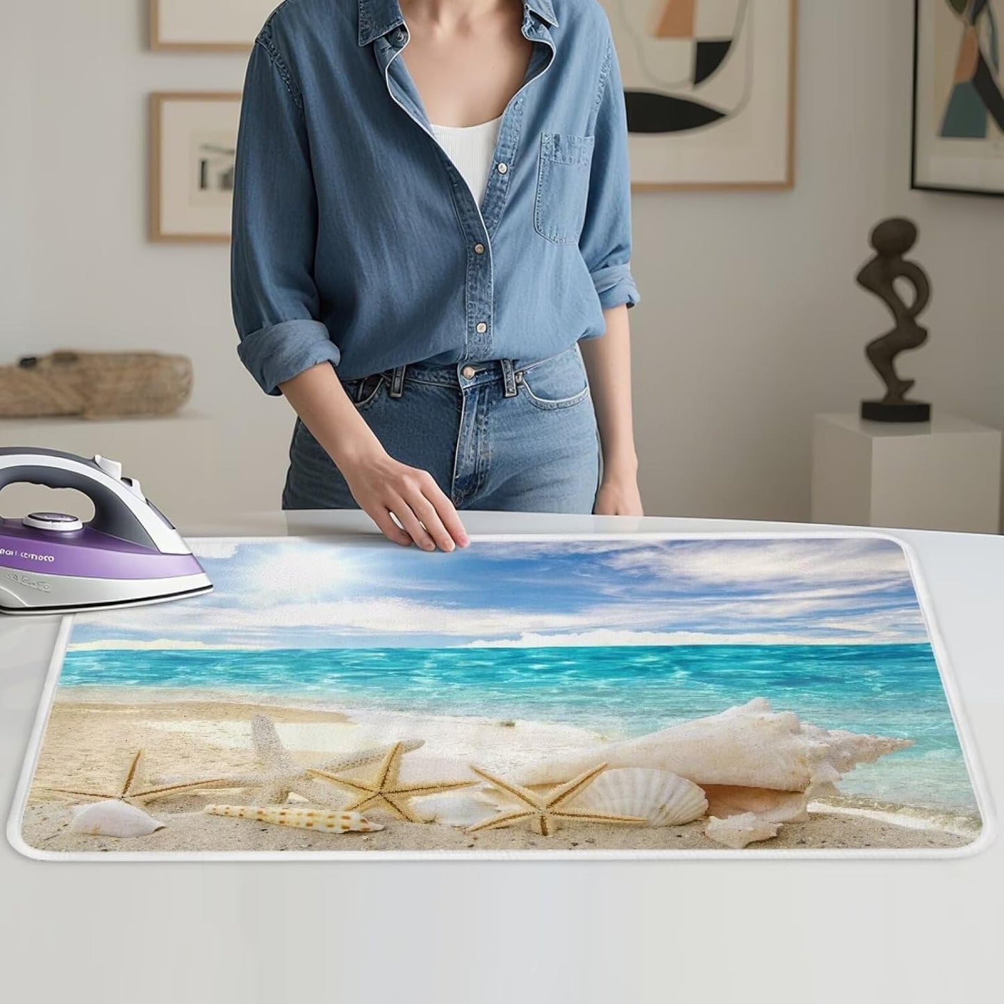 Ironing Mat Hawaiian Beach Heat Resistant Ironing Blanket Thick Portable Travel Ironing Pad for Table Top Washer and Dryer,Large Foldable Ironing Padding 32 x 16 Inch