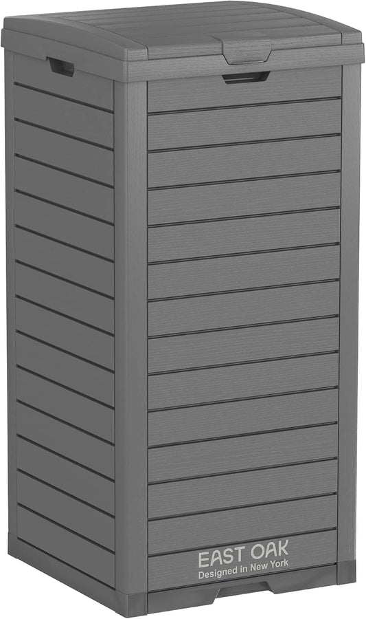 EAST OAK 38 Gallon Outdoor Trash Can | Waterproof Resin Garbage Can with Tiered Lid & Drip Tray | Outside Trash Bin for Patio | Kitchen, Backyard & Deck | Gray Color