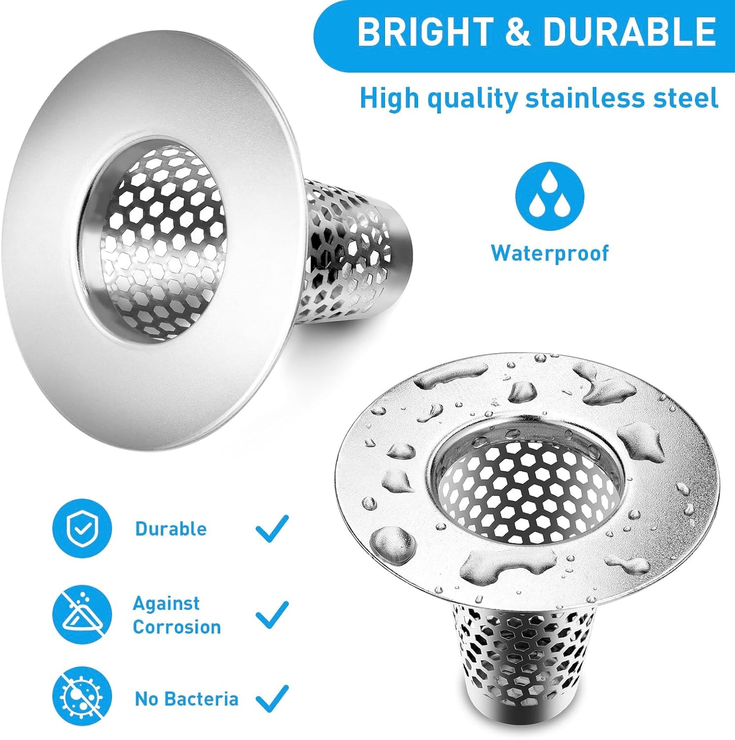 2PCS Bathroom Sink Drain Strainers, 1" Small Conical Premium Stainless Steel Porous Hair Catcher, Drainer Filter, Fit for 1.20"-1.60", Depth Than 1.60" Drain Hole