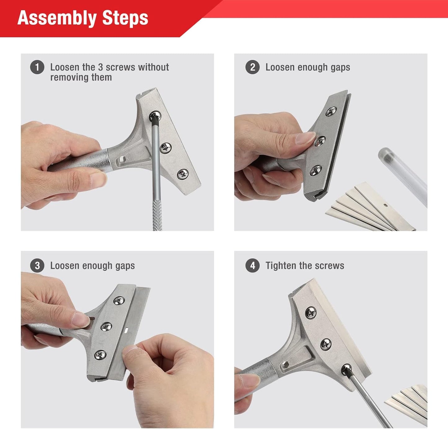 Goldblatt 2 Pieces Glass Scraper Set with 20-piece Blades - 4 Inch Industrial Floor Scraper Tool with Long-Handle, Heavy Duty Razor Holder for Cleaning Caulk, Paint, Glue on Glass, Tiles, Walls