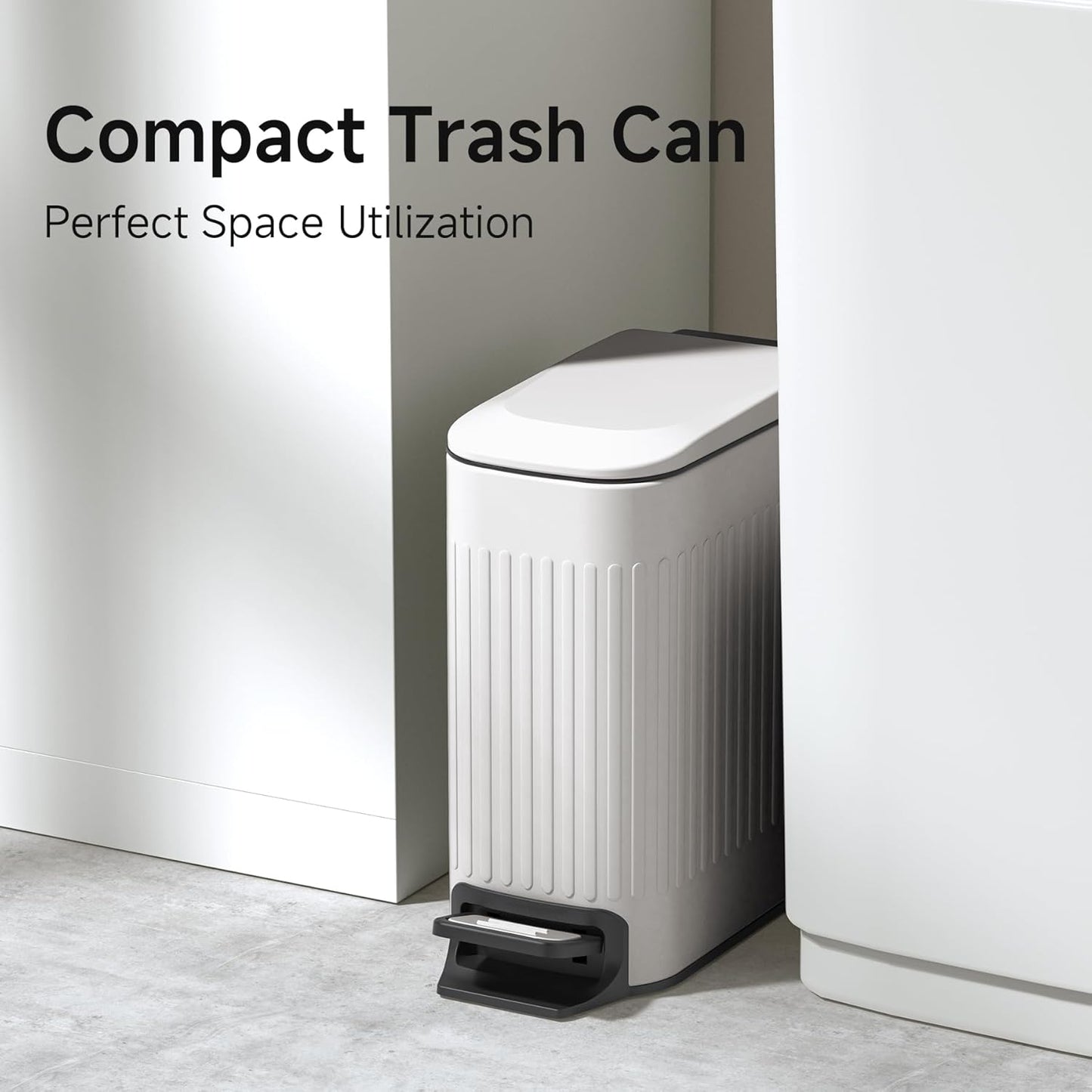 TIPGO Slim Bathroom Trash Can with Lid Soft Close, Step Pedal, 6 Liter / 1.6 Gallon Stainless Steel Trash Bin, Small Garbage Cans for Bedroom, Office, Kitchen (White)